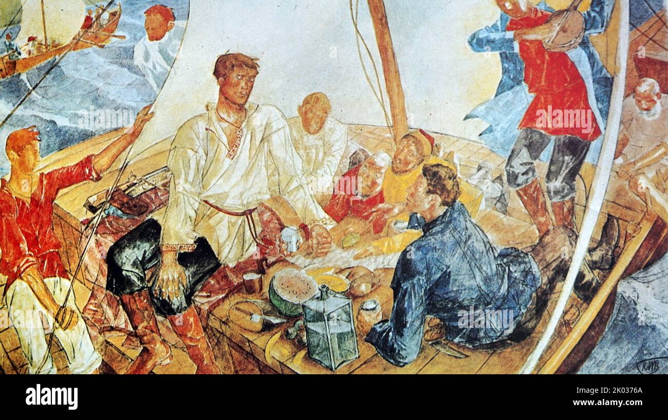 Skizze für die Tafel 'Stepan Razin'. Sowjetische russische Propagandakunst Stockfoto