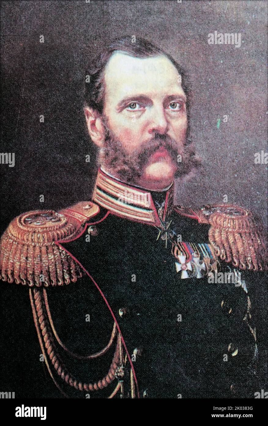 Alexander II. (1818 - 1881) Kaiser von Russland, König von Polen und Großherzog von Finnland vom 2. März 1855 bis zu seiner Tötung. Stockfoto