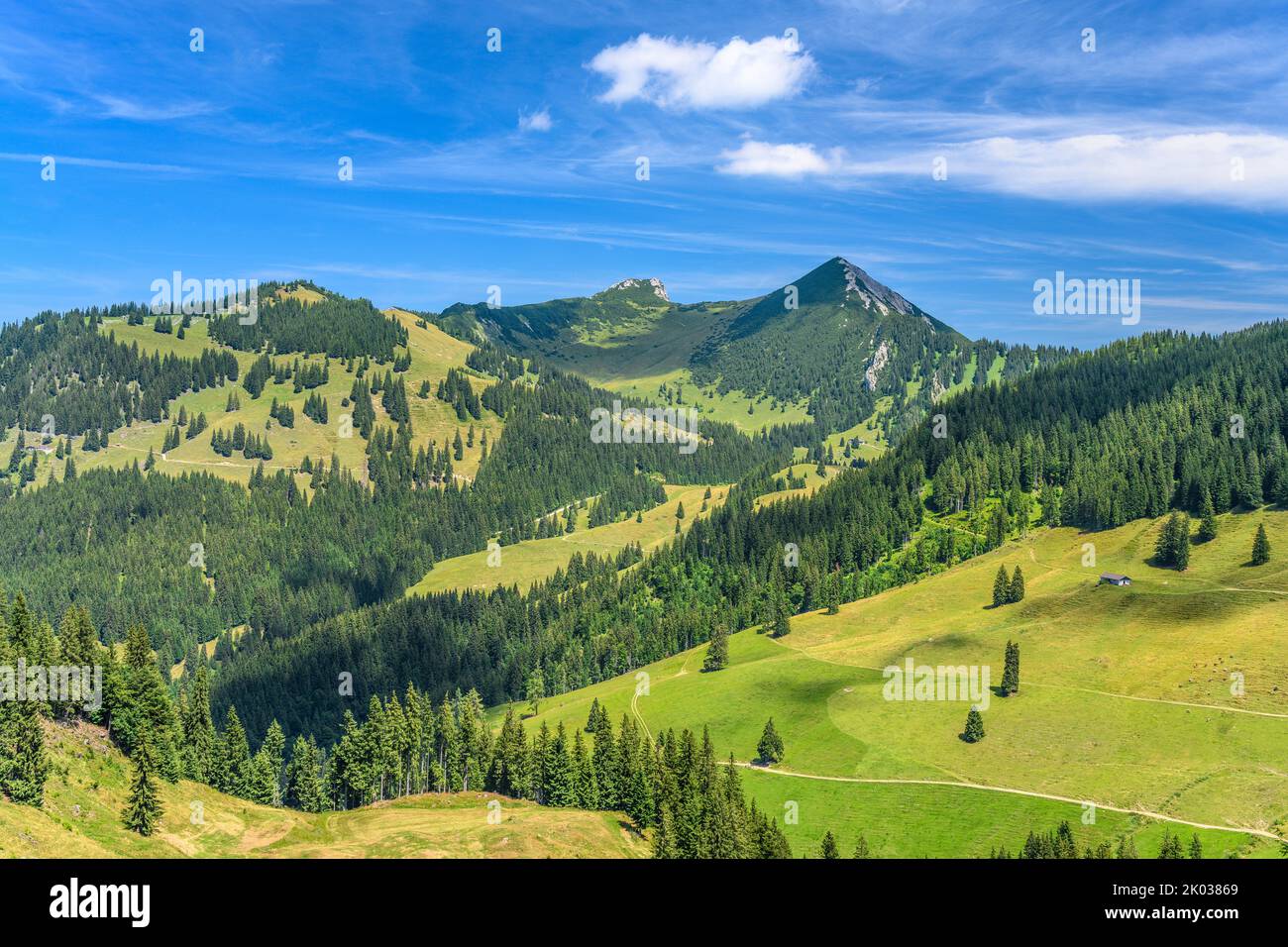 Österreich, Tirol, Kaiserwinkl, Rettenschöss, Feistenau, Wandspitz, Roßalpenkopf und Geigelstein, Blick vom Wandberg Stockfoto