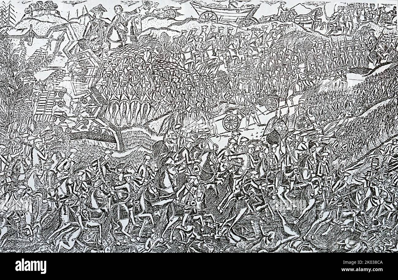 Der Sieg von Feldmarschall Salytkov über die preußische Armee in Frankfurt an der oder am 12. August 1759. Stockfoto