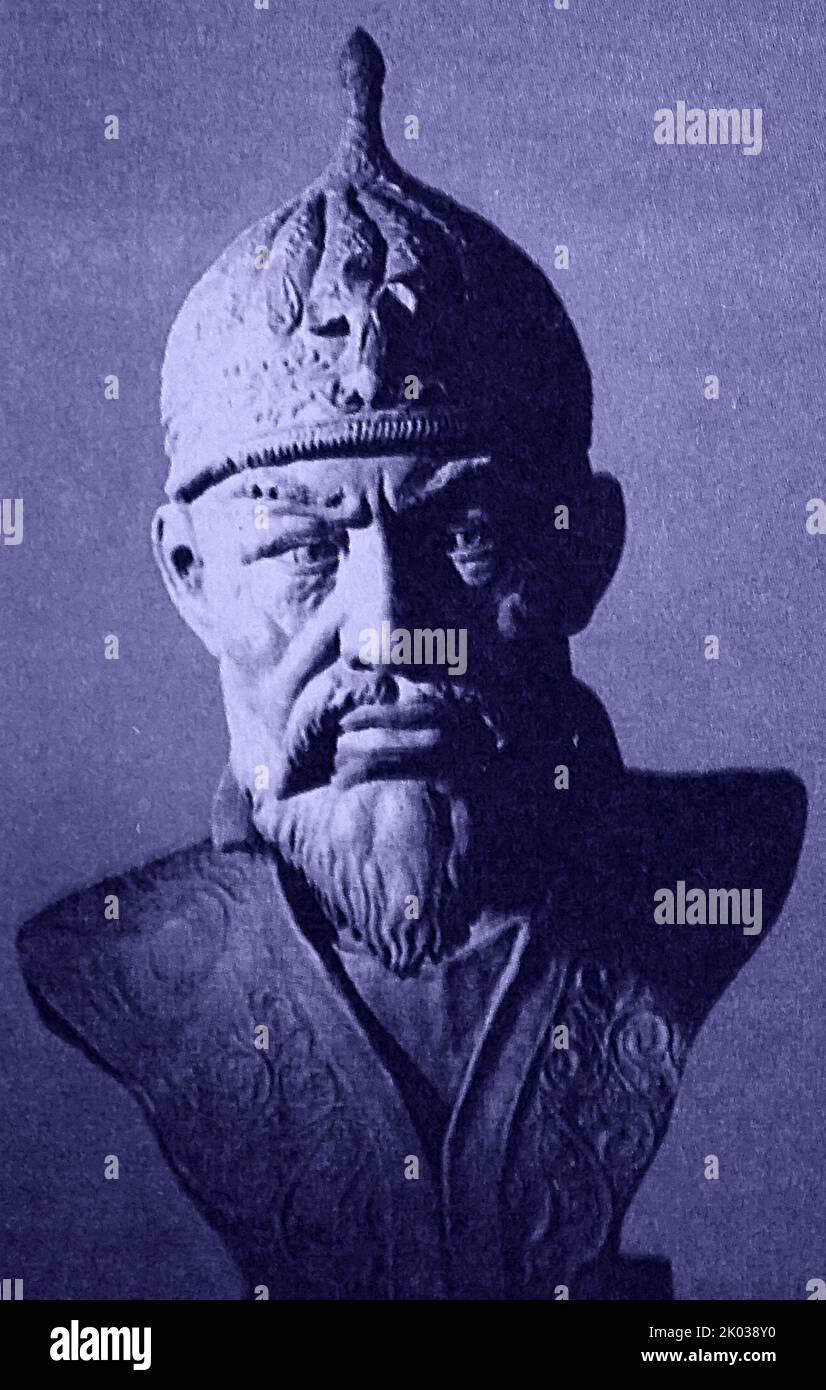 Tamerlane Timur (1336 - 1405), turkmongolischer Eroberer, der das Timuridenreich in und um das heutige Afghanistan, den Iran und Zentralasien gründete und zum ersten Herrscher der Timuridendynastie wurde. Als unbesiegter Kommandant gilt er weithin als einer der größten militärischen Führer und Taktiker der Geschichte. Timur gilt auch als großer Förderer von Kunst und Architektur. Stockfoto