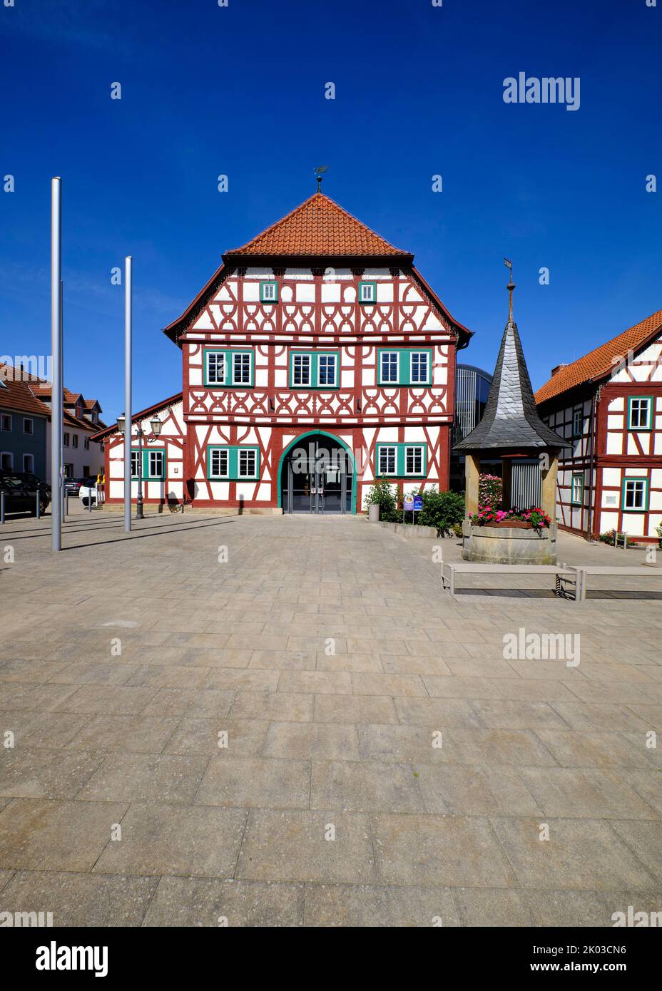 Historisches Rathaus in Stadtlauringen, Stadtlauringen Markt, Bezirk Schweinfurt, Unterfranken, Bayern, Deutschland Stockfoto
