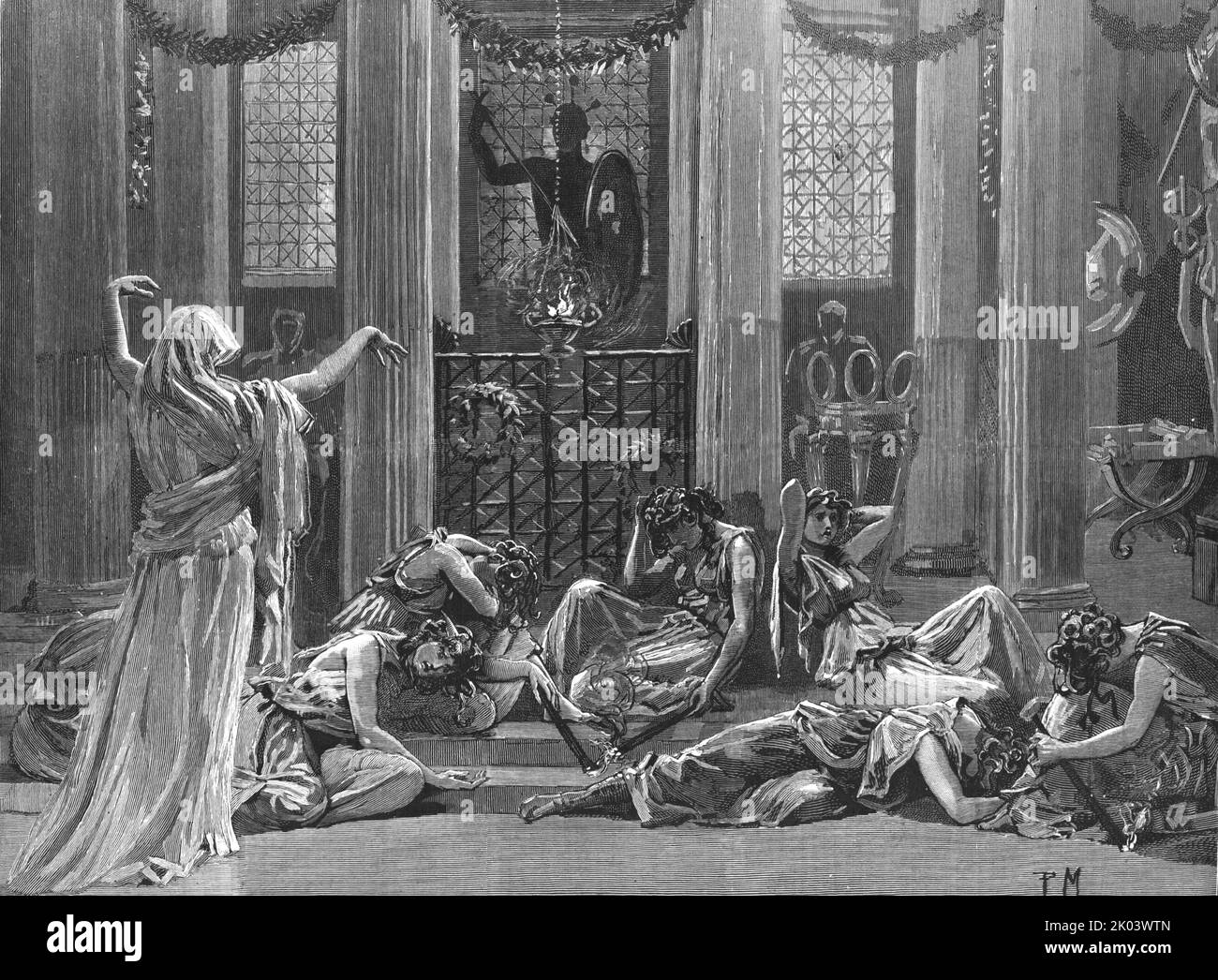„Die Geschichte der Orest“, Piccadilly - der Geist von Clytemnestra die Furien erwachen, Akt III“, 1886. Aus „Die Grafik. An Illustrated Weekly Newspaper Band 33. Januar bis Juni 1886“ Stockfoto