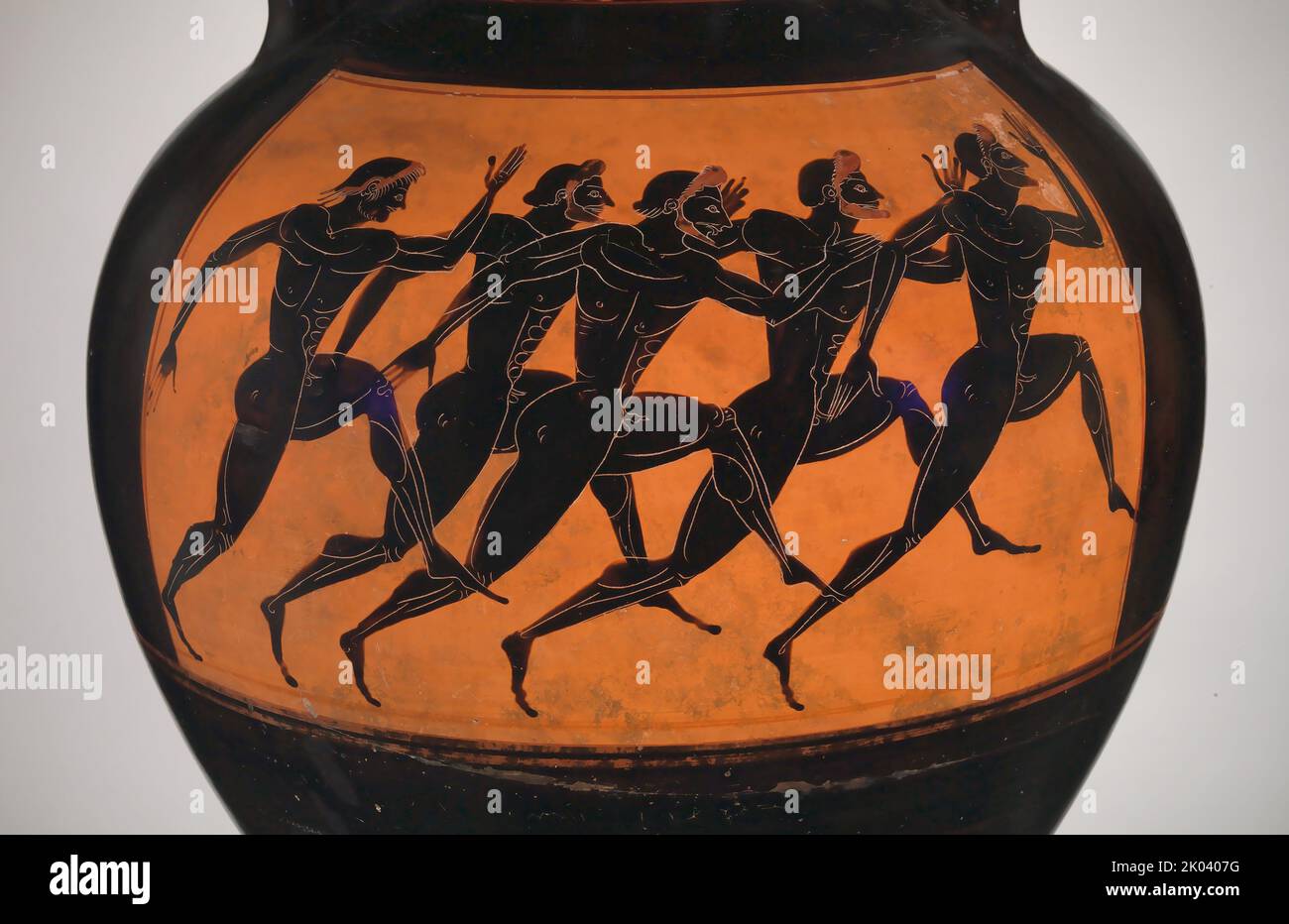 Panathenaic Preisamphora mit Marathonläufern bei den Olympischen Spielen, ca. 550-530 v. Chr. Gefunden in der Sammlung des Metropolitan Museum of Art, New York. Stockfoto