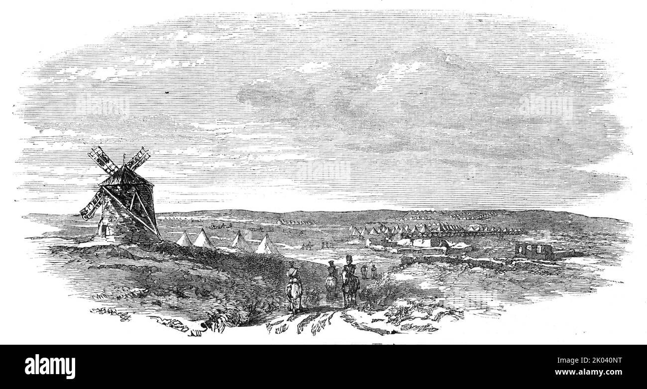 Lager des Belagerungzuges (General Sir J. Burgoyne), in Sebastopol, 1854. Krimkrieg. „Der Geist des Übervertrauens, der für die britische Nation charakteristisch ist, wird nicht hören, dass Sebastopol nach einer zwölfstündigen Kanonade nicht gefallen ist, wie es zu Hause erwartet wurde.“ Im Gegenteil, der Kampf war bisher zwischen Schlammburg und Schlammburg - zwischen Offensivarbeiten und Offensivarbeiten; und wenn diese Festungen getroffen oder zerstört werden, wird die eigentliche Aufgabe der Einnahme der Stadt beginnen. Es wird ein schwerer Prozess sein, der dieses Nehmen oder Zerstören von Sebastopol ist; und viele Tage, vielleicht Wochen, werden el Stockfoto