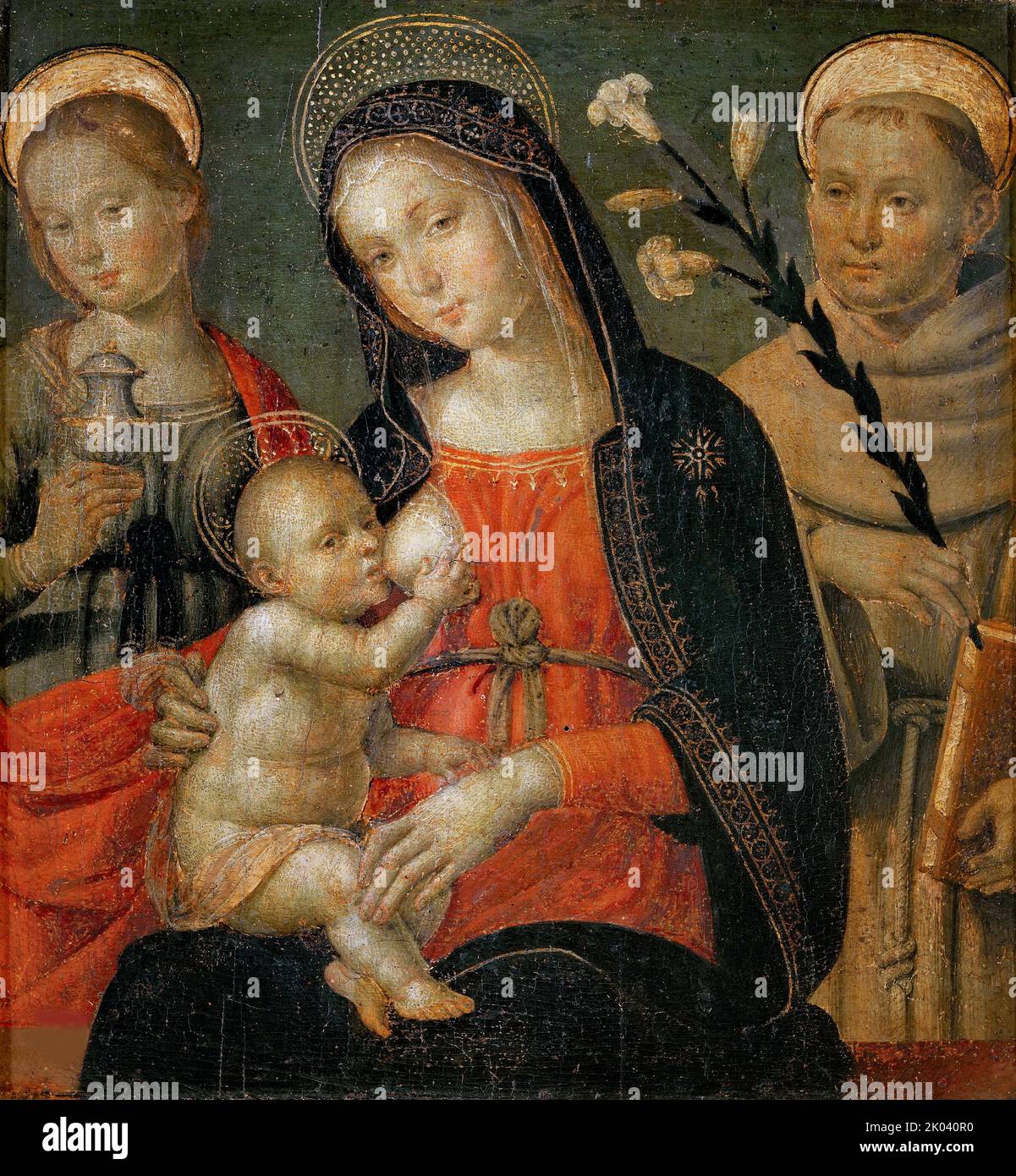 Madonna del Latte mit den Heiligen Maria Magdalena und Antonius von Padua, Ende 15.. Gefunden in der Sammlung der Musei Vaticani in Viale Vaticano, Rom. Stockfoto