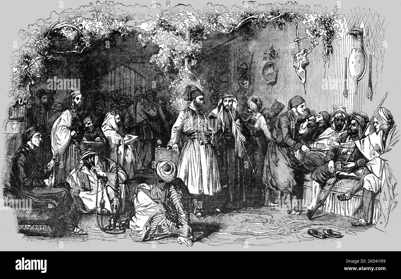 „Türkisches Kaffeehaus“, 1854. Aus „Cassells Illustrated Family Paper; London Weekly 31/12/1853 - 30/12/1854“. Stockfoto