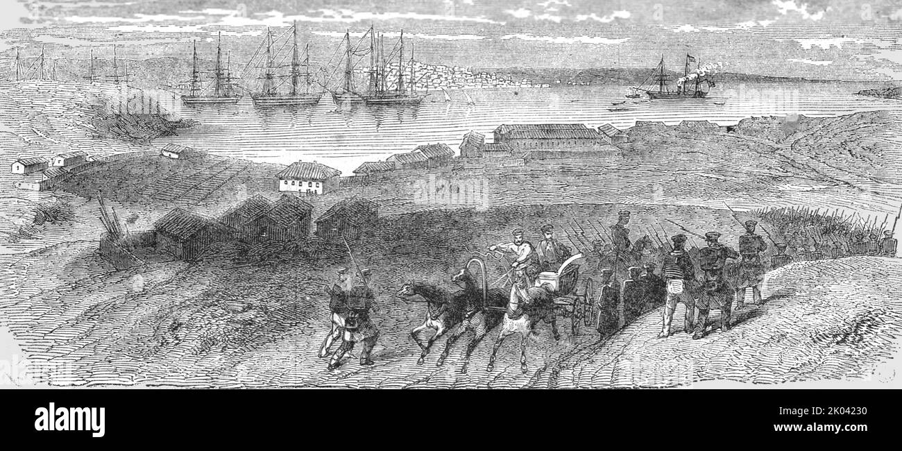 'Blick auf die russische Stadt Sebastopol', 1854. Aus „Cassells Illustrated Family Paper; London Weekly 31/12/1853 - 30/12/1854“. Stockfoto