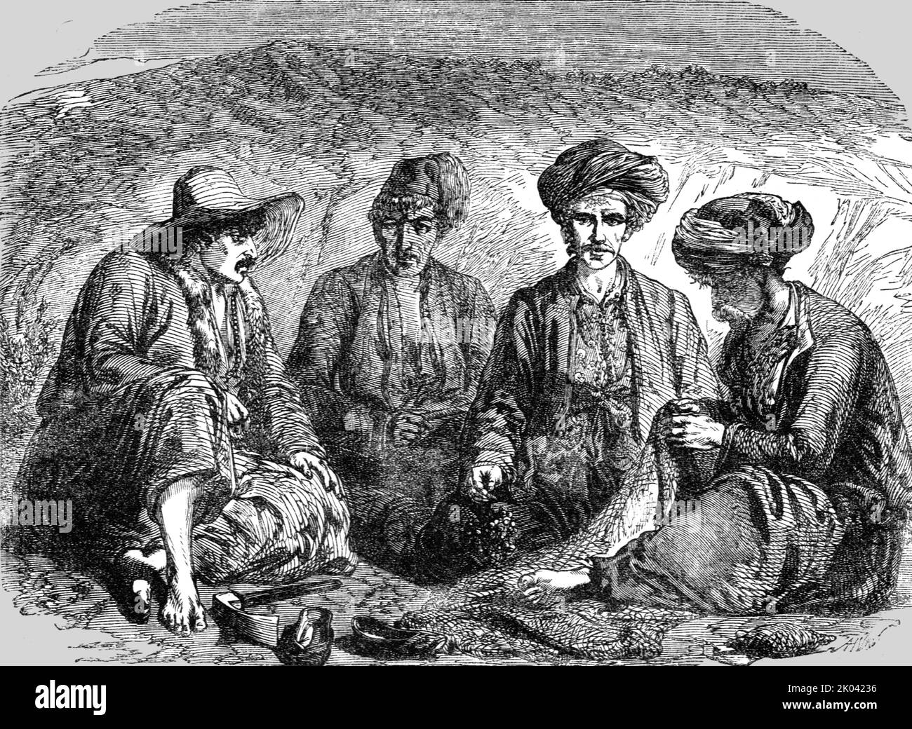 'Griechische Seeleute', 1854. Aus „Cassells Illustrated Family Paper; London Weekly 31/12/1853 - 30/12/1854“. Stockfoto