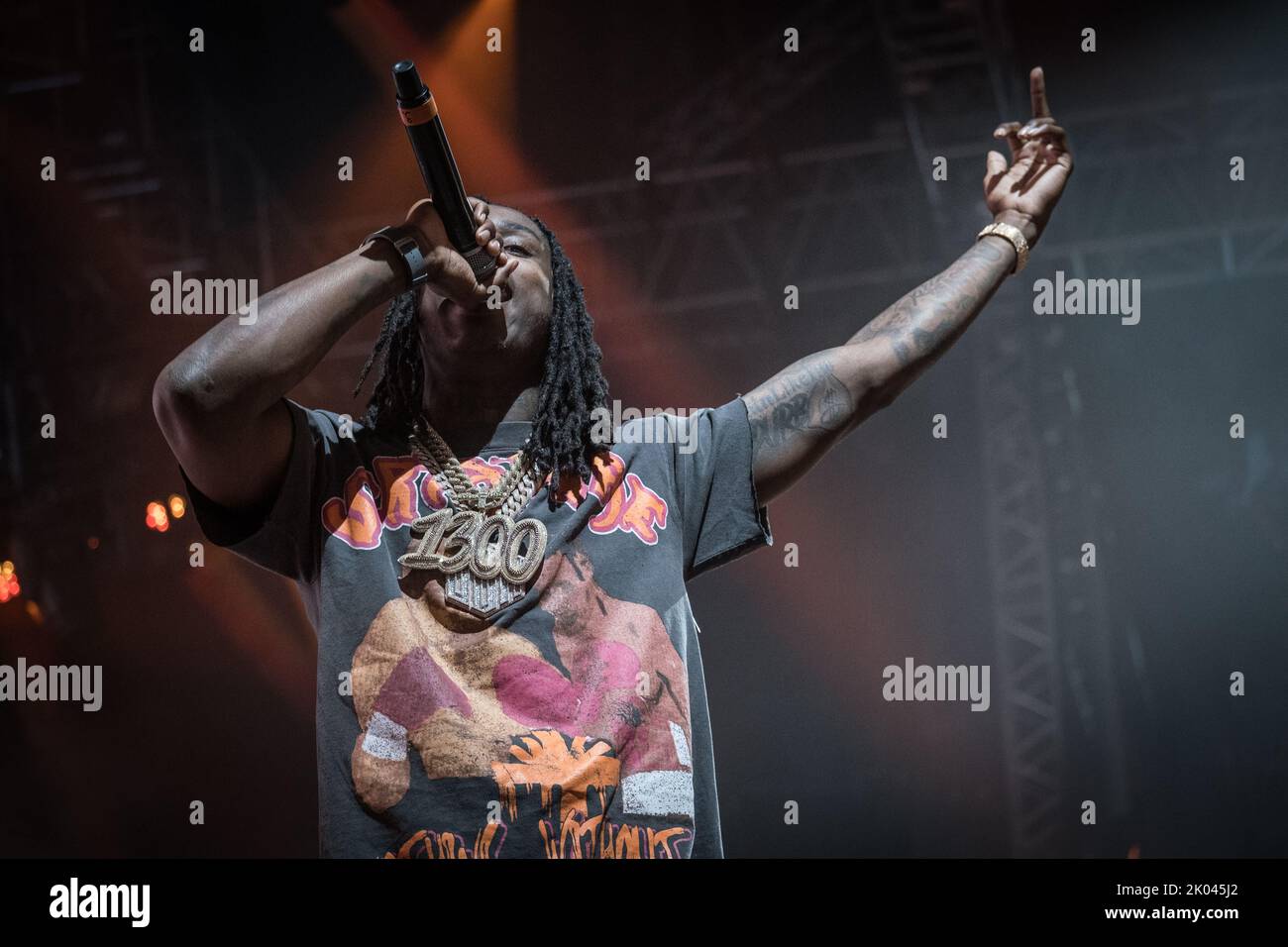 Roskilde, Dänemark. 29., Juni 2022. Der amerikanische Rapper und Texter Polo G spielt ein Live-Konzert während des dänischen Musikfestivals Roskilde Festival 2022 in Roskilde. (Foto: Gonzales Photo - Thomas Rasmussen). Stockfoto