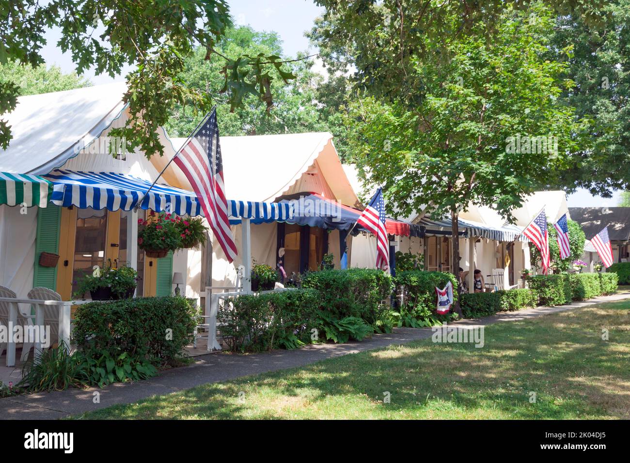 Historisches Ocean Groves Camp Methodist-Sommerzeltviertel an der Küste von New Jersey. Stockfoto
