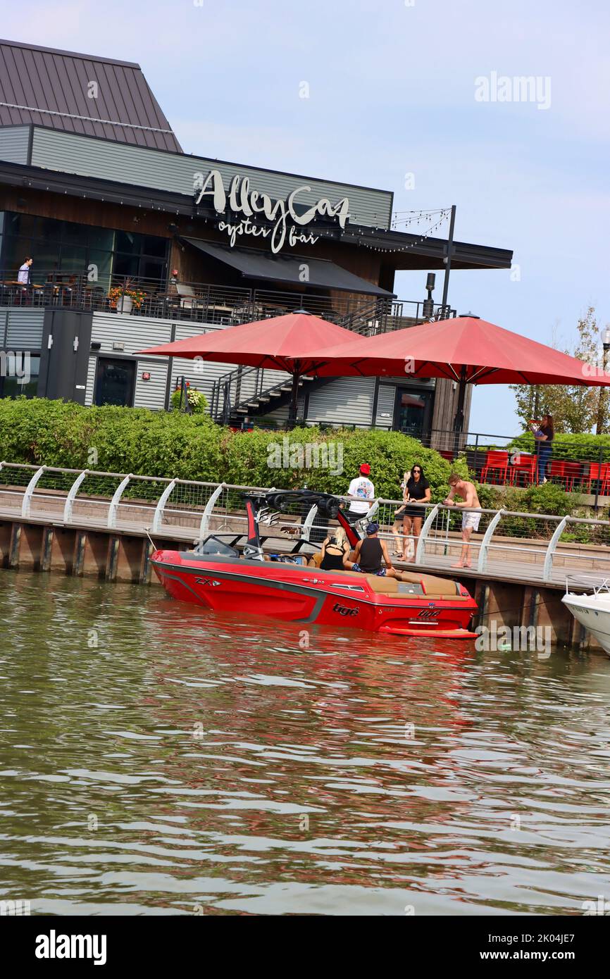 Alley Cat Oyster Bar am Cuyahoga River in Cleveland Stockfoto