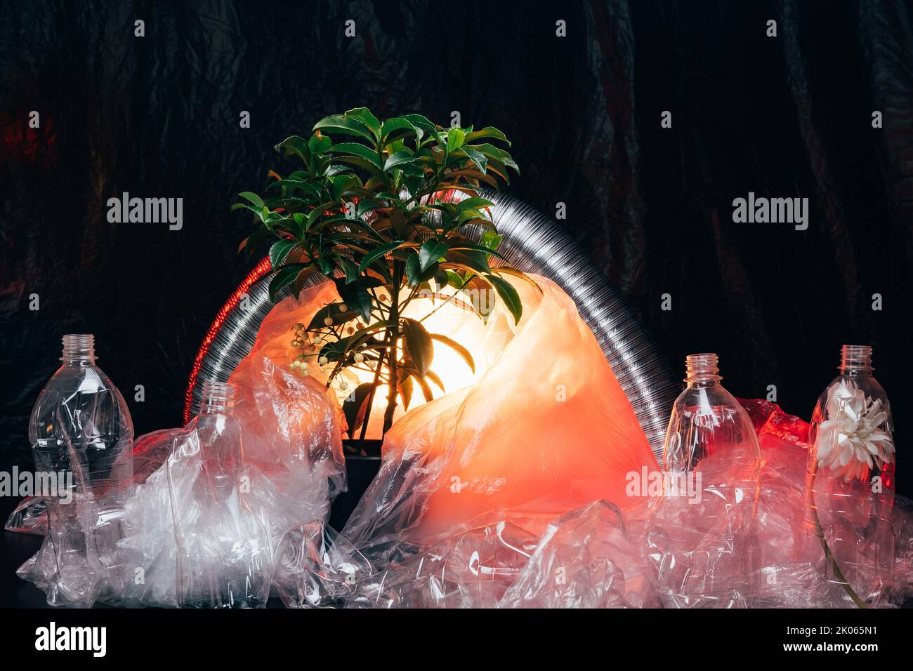 Treibhauseffekt industrielle Plastikverschmutzung Stockfoto