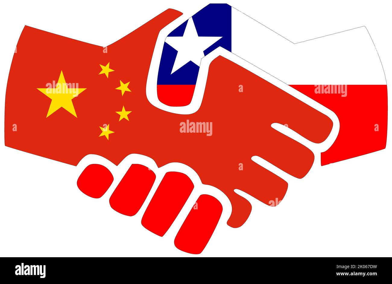 China - Chile : Handshake, Symbol der Übereinkunft oder Freundschaft Stockfoto