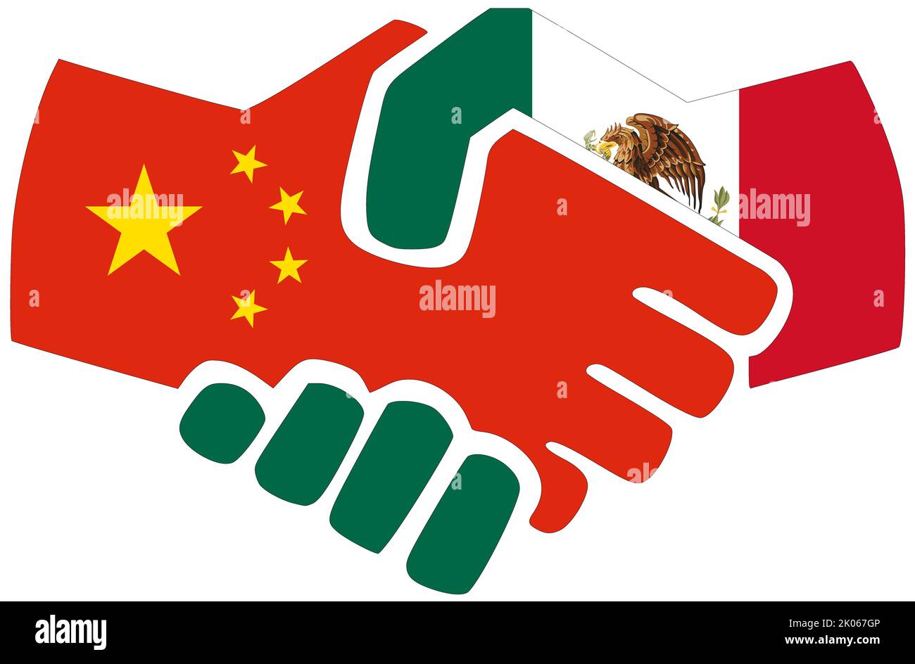 China - Mexiko : Handshake, Symbol für Abkommen oder Freundschaft Stockfoto