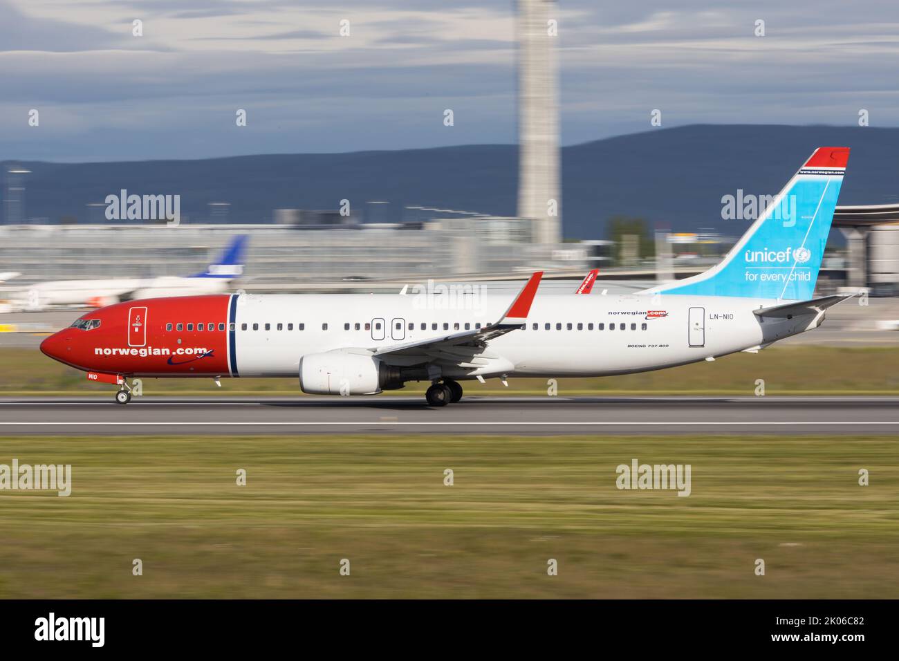 Low cost Fluggesellschaft Norwegian Airlines, die mit Oslo abfliegt Stockfoto