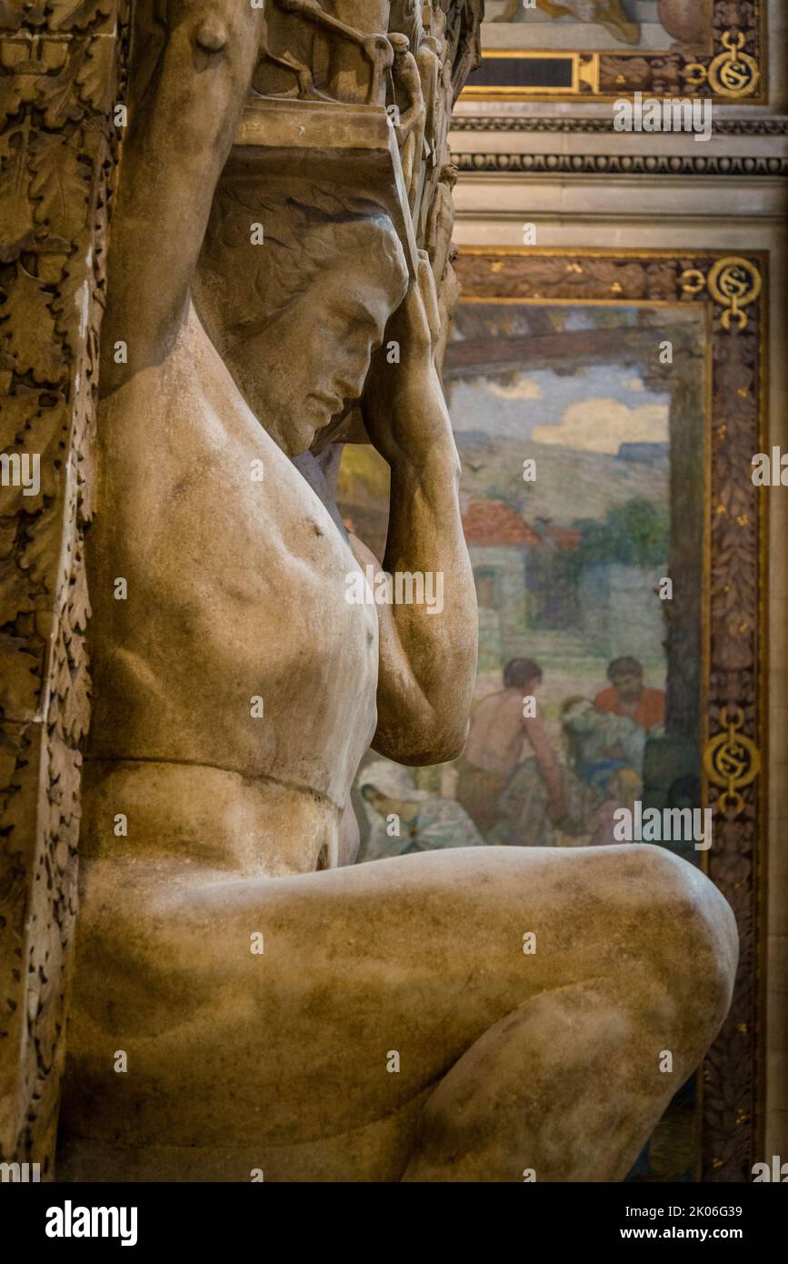 Skulptur "Künstler, deren Namen vergessen wurden" von Paul Landowski, das Panthéon, ein neoklassizistisches Denkmal, das seit der Französischen Revolution als verwendet wird Stockfoto