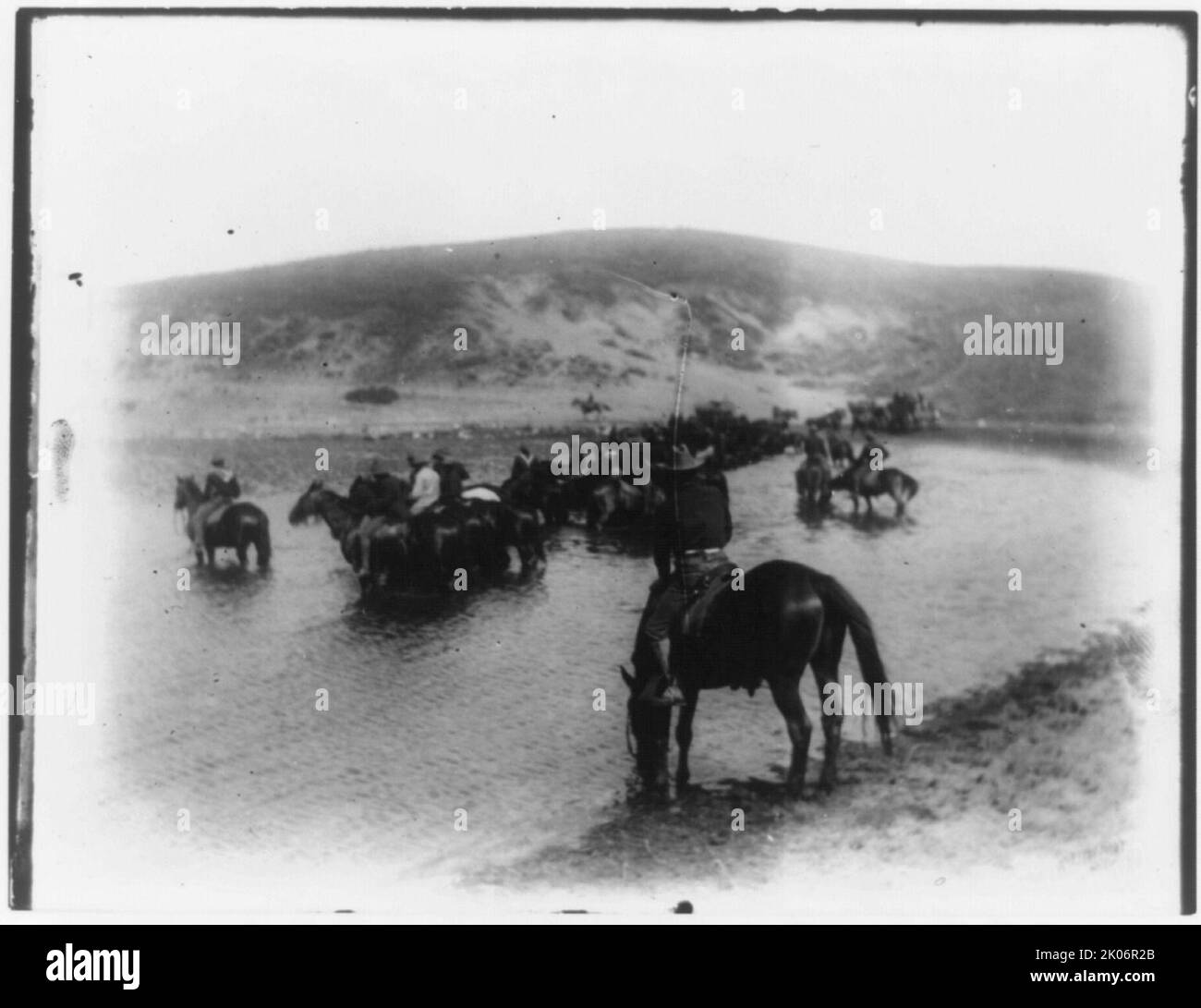 Rough Riders zu Pferd im Wasser am Montauk Point, 1898. Stockfoto