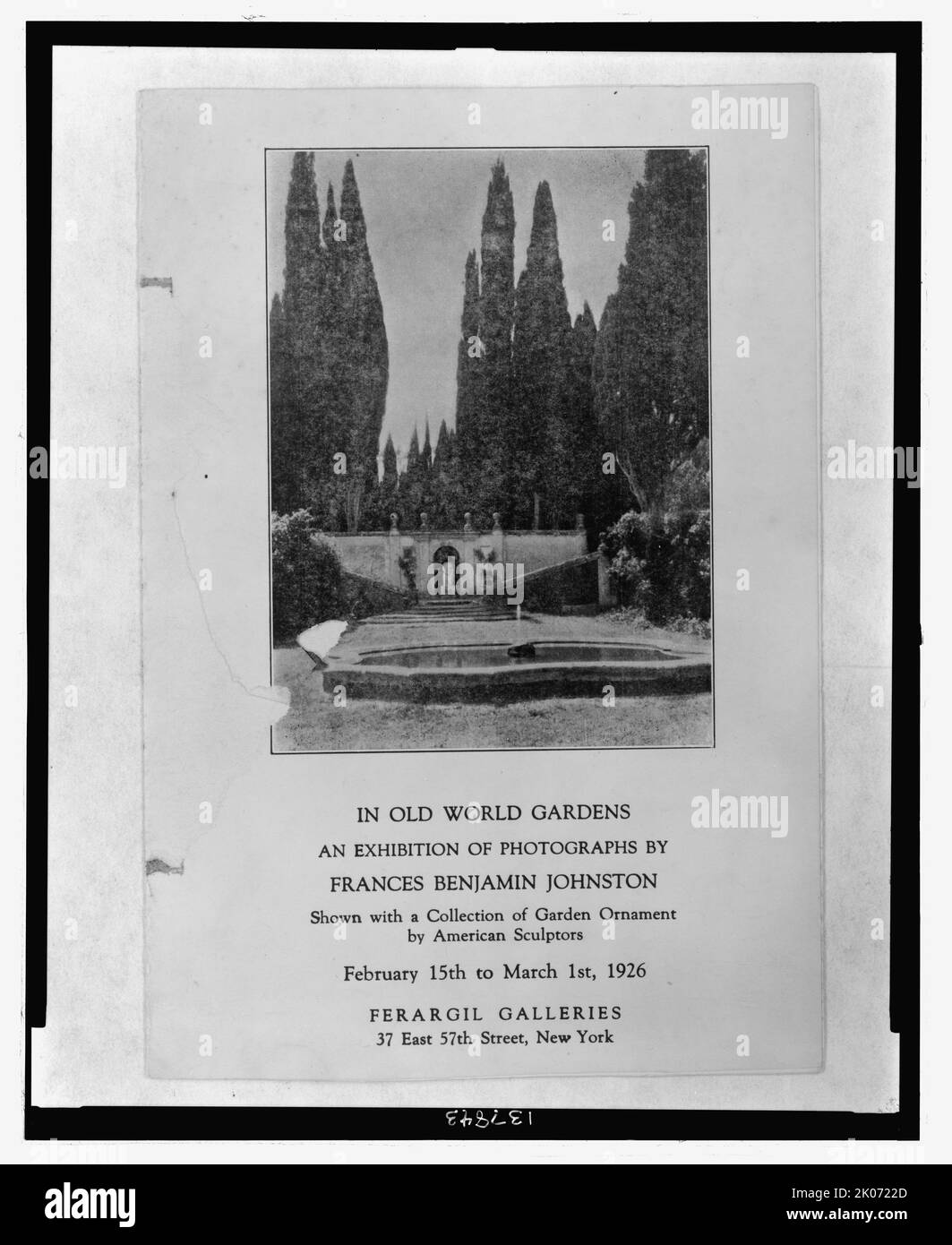 In Gärten der alten Welt, eine Ausstellung von Fotografien von Frances Benjamin Johnston, gezeigt mit einer Sammlung von Gartenschmuck von amerikanischen Bildhauern, 15.. Februar bis 1.. März 1926. Stockfoto