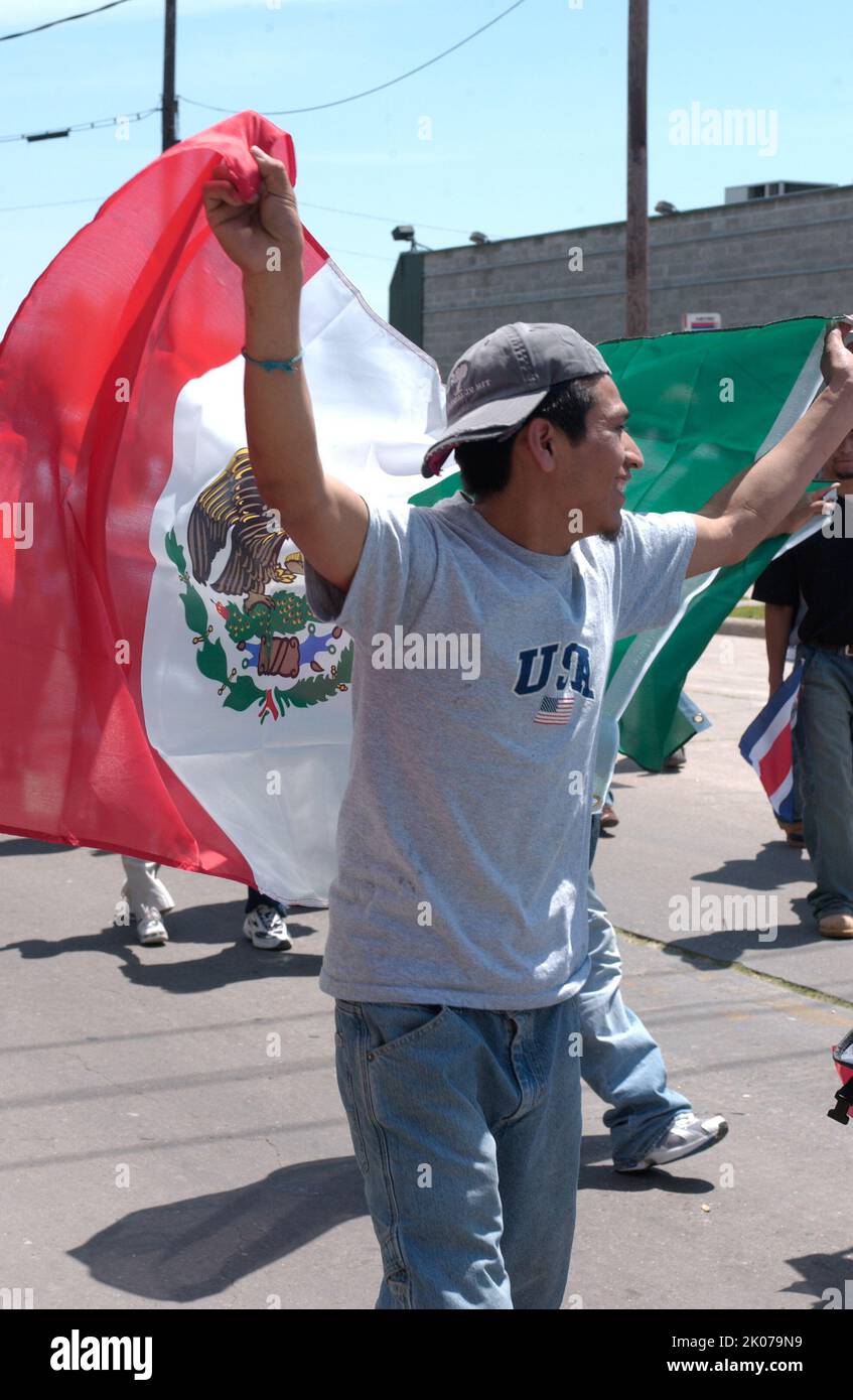 Demonstration von Hispanics und anderen Gruppen im Namen der Rechte von Einwanderern, Houston, Texas. Stockfoto