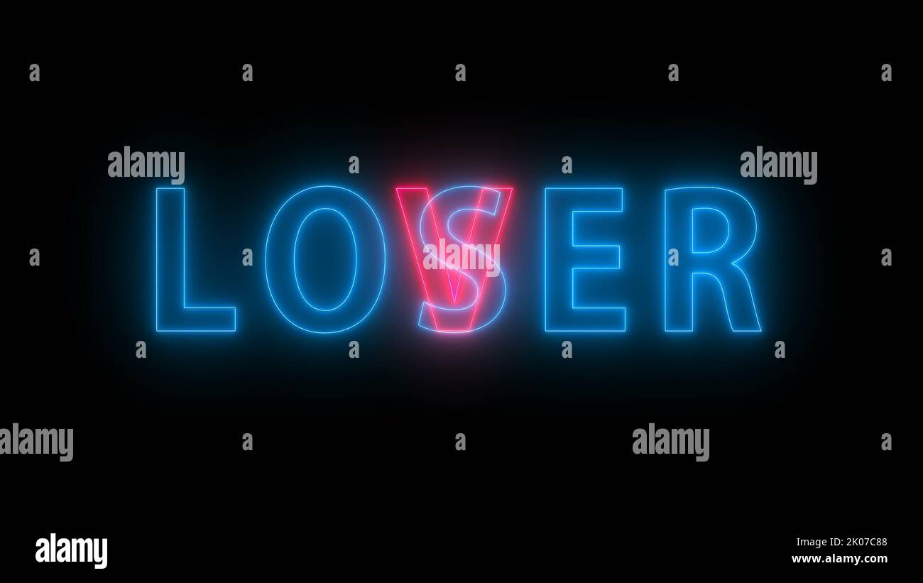 Heller Text Loser Lover, Element für kreatives Design, 3D Rendering Backdrop, computergeneriert Stockfoto