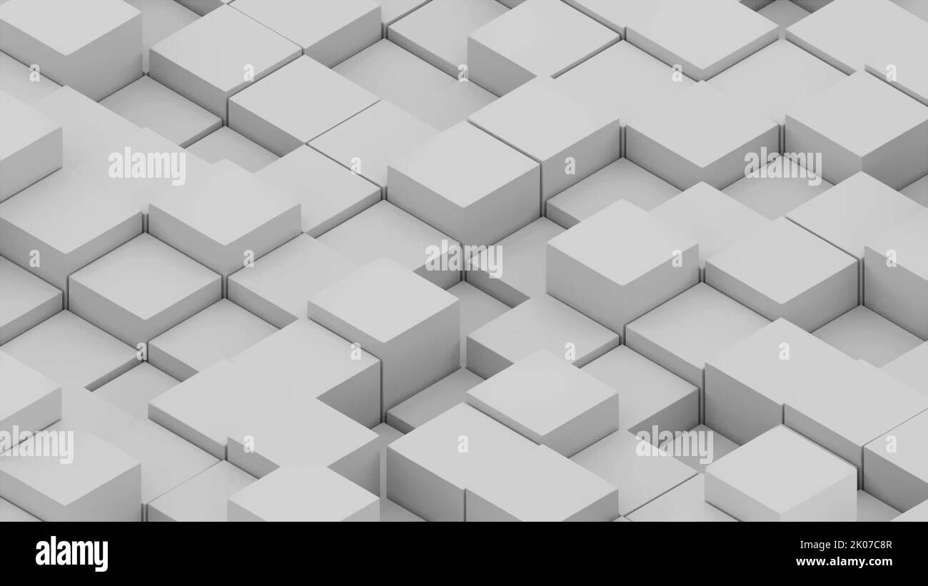 Viele abstrakte isometrische Würfel, moderne Computer erzeugt 3D Rendering-Hintergrund Stockfoto