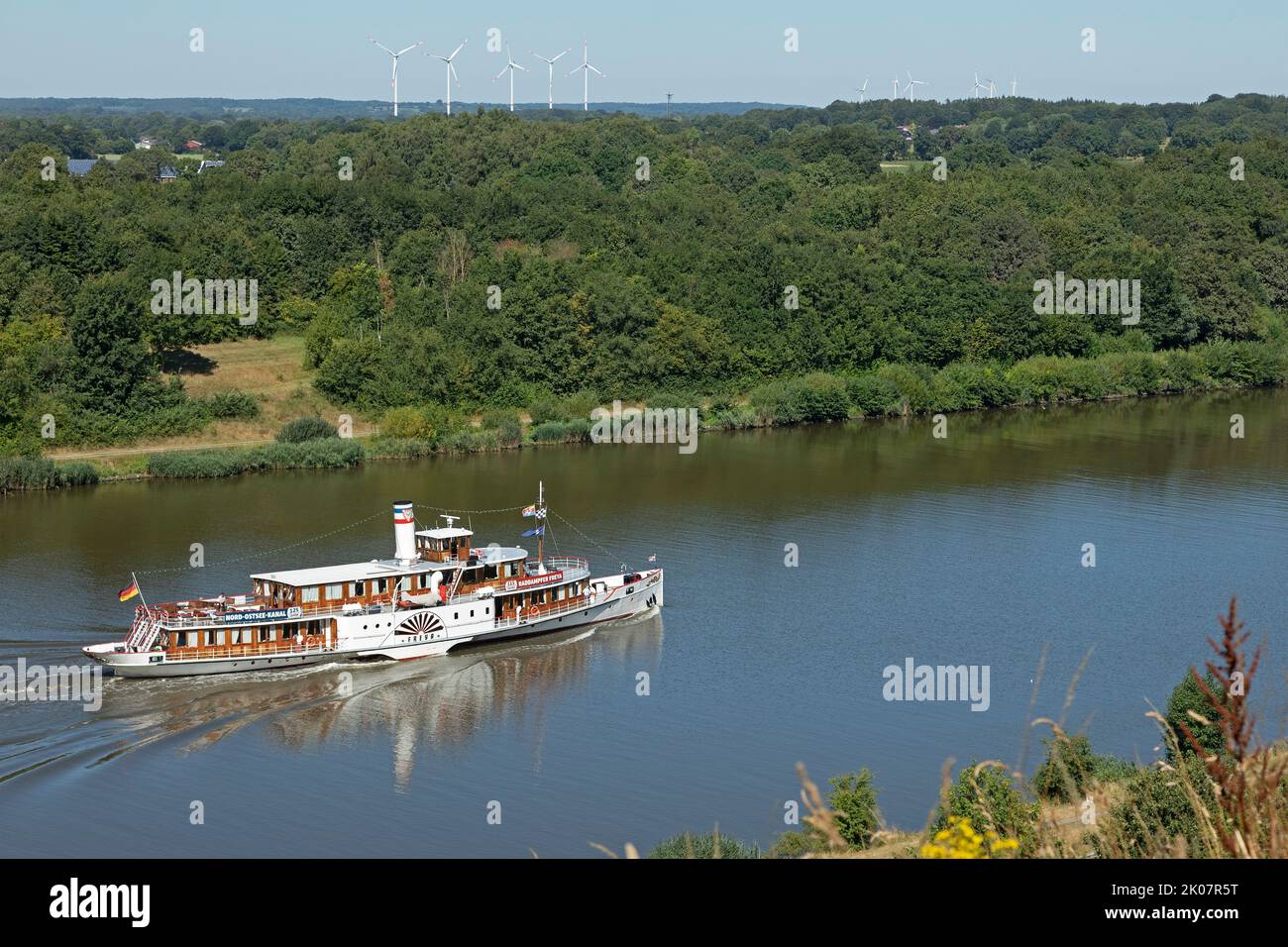 Raddampfer Freya, Nord-Ostsee-Kanal bei Schafstedt, Schleswig-Holstein, Deutschland Stockfoto