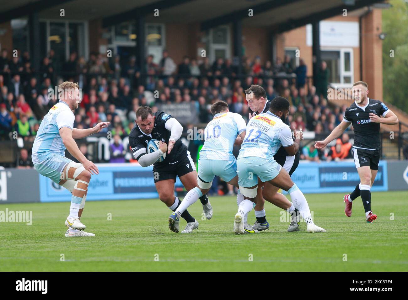 Newcastle, Großbritannien. 10. September 2022. George McGuigan von Newcastle Falcons hat einen Lauf während des Spiels der Gallagher Premiership zwischen Newcastle Falcons und Harlequins im Kingston Park, Newcastle am Samstag, den 10.. September 2022. (Kredit: Chris Lishman | MI News) Kredit: MI Nachrichten & Sport /Alamy Live News Stockfoto