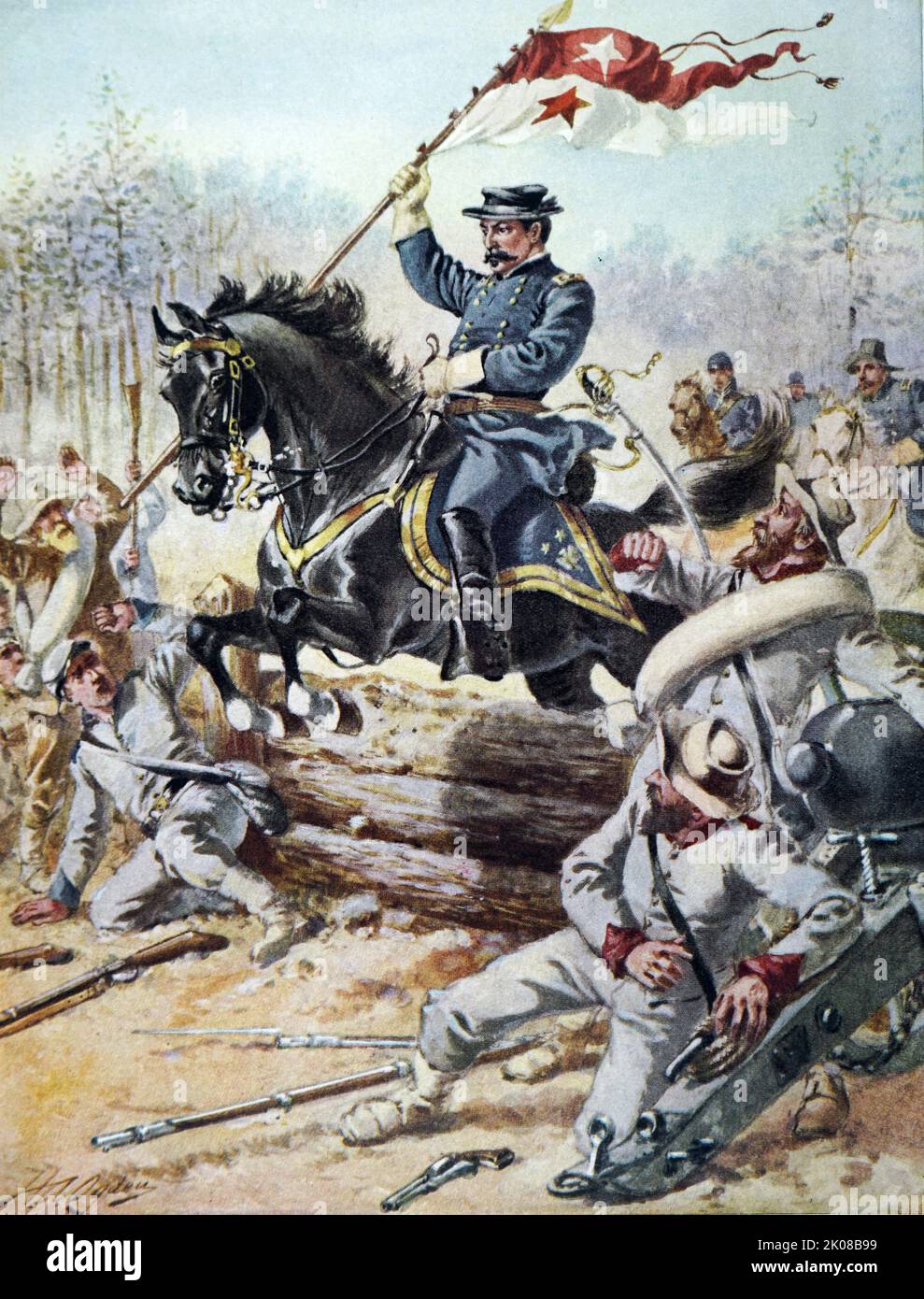 General der Armee Philip Henry Sheridan (6. März 1831 - 5. August 1888) war ein Karriereoffizier der US-Armee und ein Generalgewerkschaft im amerikanischen Bürgerkrieg. Sheriden bei Five Forks, 1865 Stockfoto