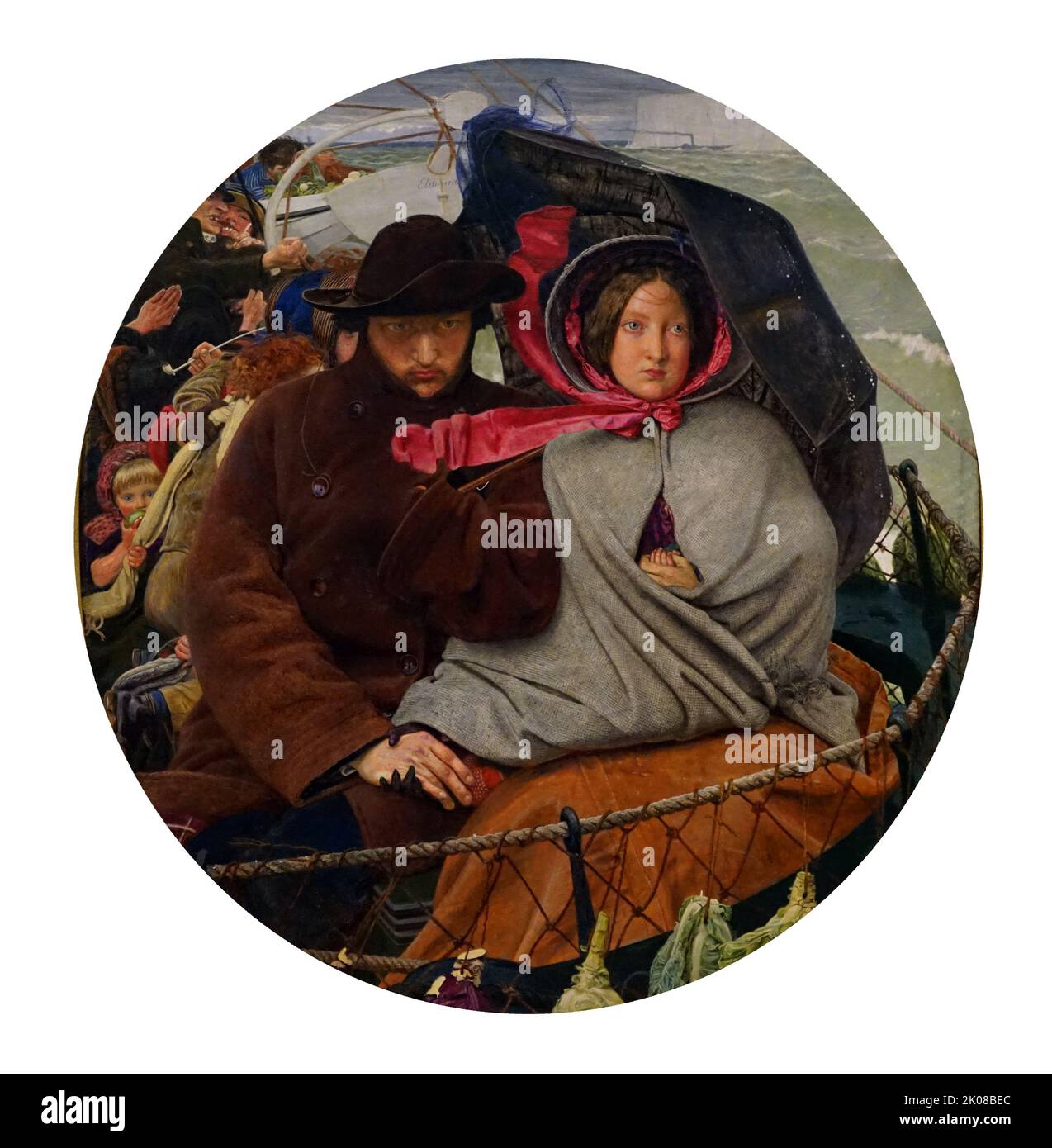The Last of England, 1852-55, von Ford Madox Brown (16. April 1821 - 6. Oktober 1893) war ein britischer Maler moralischer und historischer Themen, der sich durch seine markant grafische und oft hogarthische Version des Präraffaeliten-Stils auszeichnen konnte Stockfoto