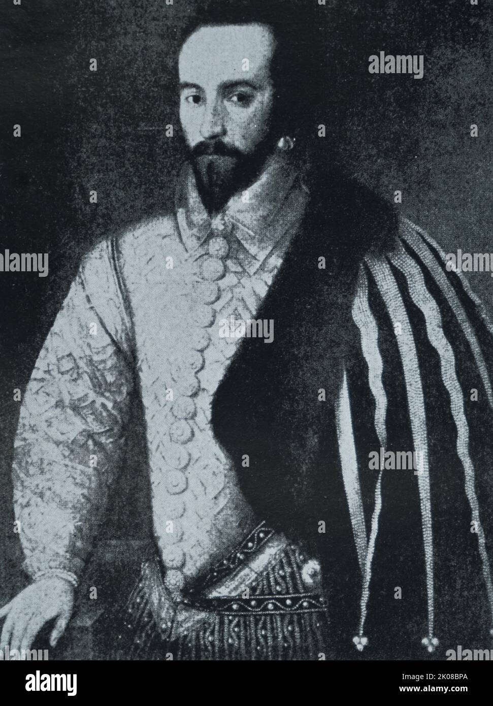 Sir Walter Raleigh (c. 1552. - 29. Oktober 1618), auch geschrieben Ralegh, war ein englischer Staatsmann, Soldat, Schriftsteller, Entdecker und ein beliebter Höfling der englischen Königin Elizabeth I. Stockfoto