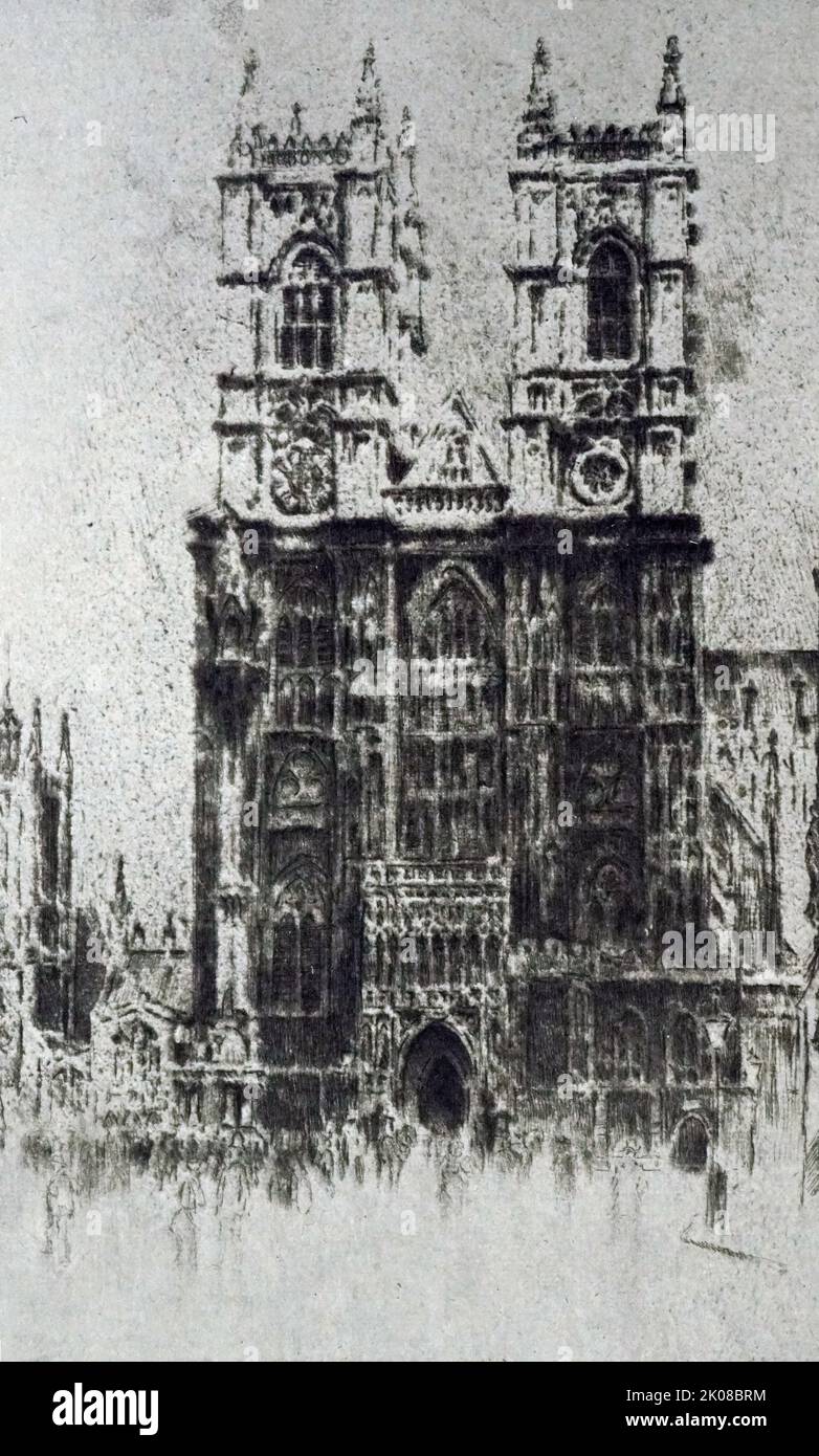 Westminster Abbey. Radierung von Joseph Pennell (4. Juli 1857 - 23. April 1926) war ein amerikanischer Zeichner, Radierer, Lithograph und Illustrator für Bücher und Zeitschriften Stockfoto