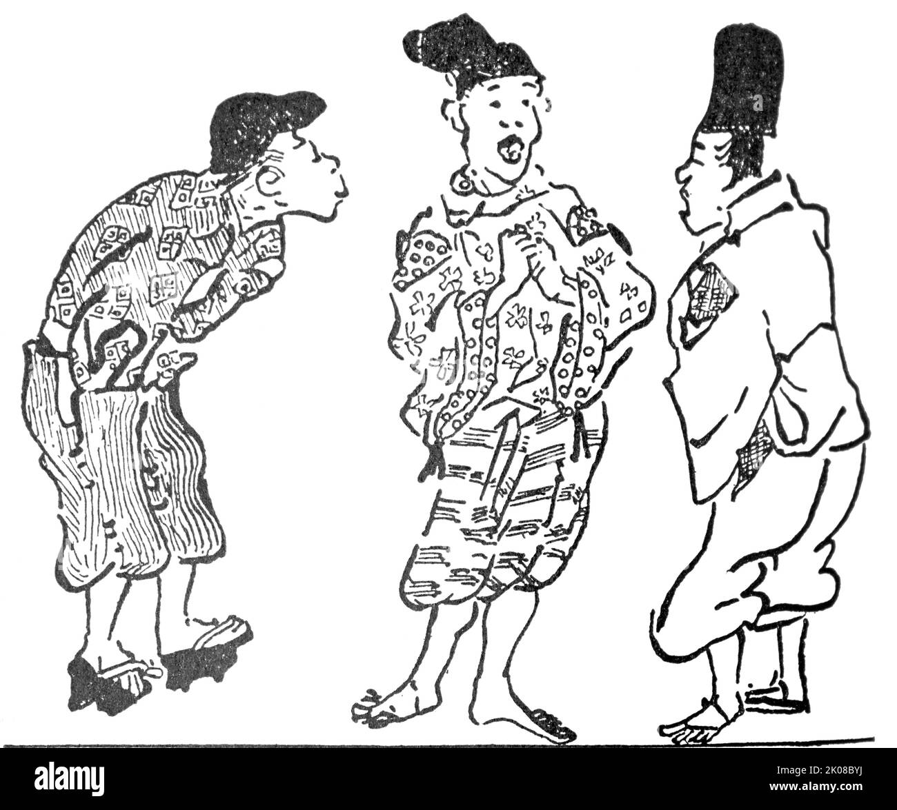 Die Plebs in der Heian-Zeit. Nach der Ban Dainagon-Schriftrolle, c1170. Ban Dainagon Ekotoba ist ein Emakimono (Handscrollgemälde) aus dem späten 12.. Jahrhundert, das die Ereignisse der Otemmon-Verschwörung, ein Ereignis der frühen Heian-Zeit Japans, darstellt Stockfoto