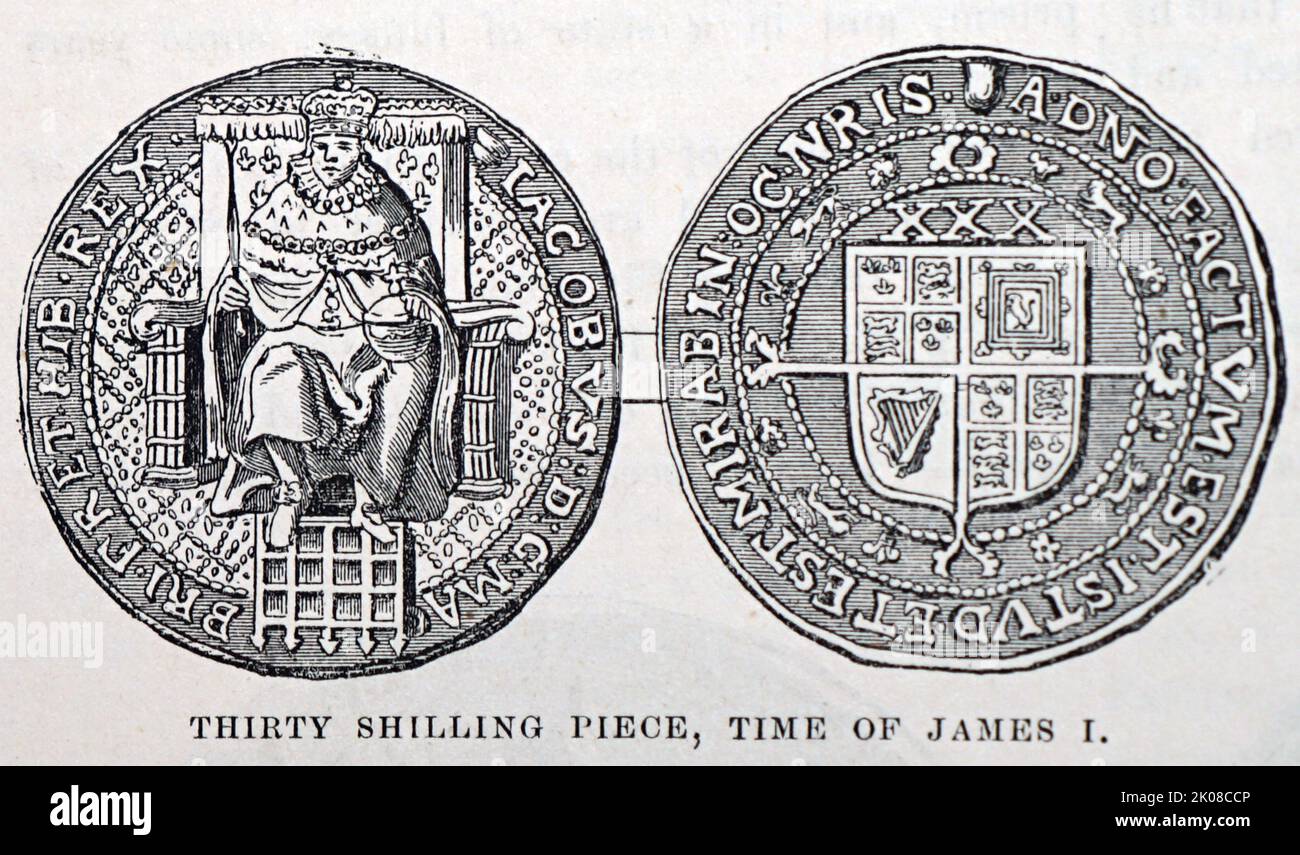 Dreißig Schilling Stück, Zeit von James I. Stockfoto