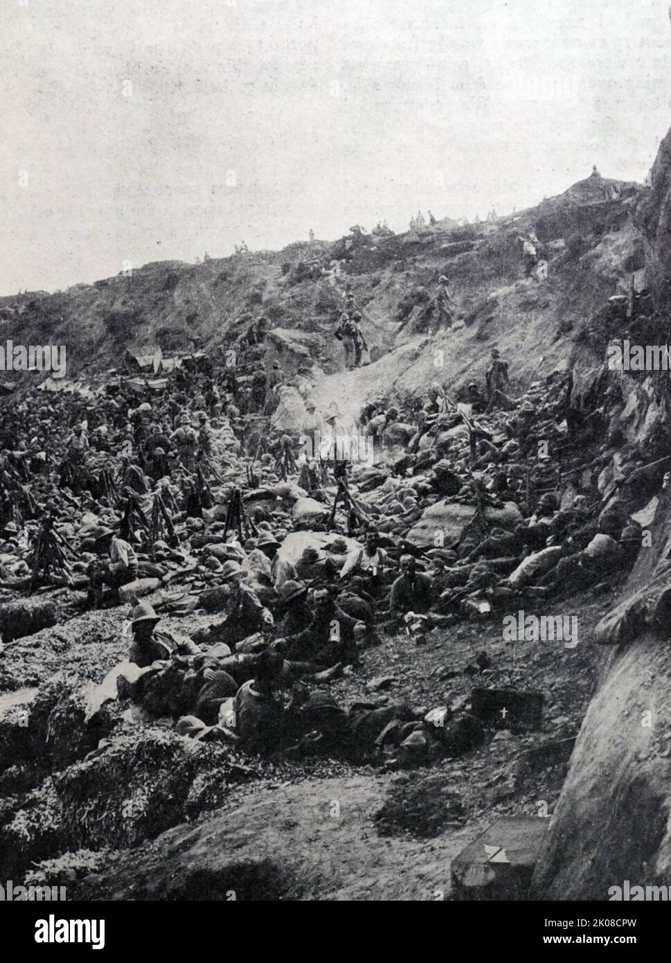 Ungebrochene Harmonie in Sulva. Die Landung in der Bucht von Suvla war eine amphibische Landung, die in Suvla an der ägäischen Küste der Halbinsel Gallipoli im Osmanischen Reich im Rahmen der August-Offensive, dem letzten britischen Versuch, die Blockade der Schlacht von Gallipoli zu durchbrechen, durchgeführt wurde Stockfoto