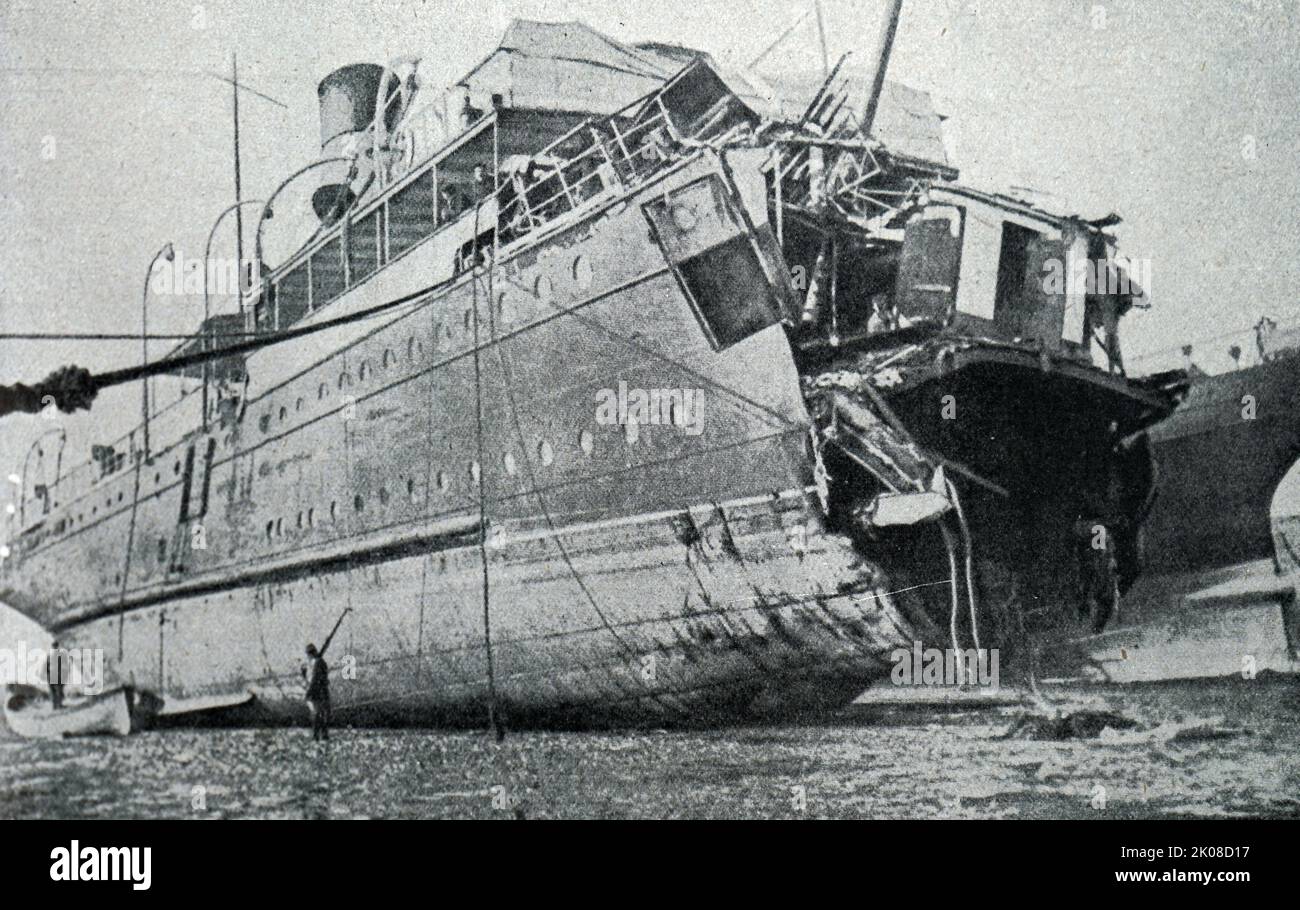 Zerstörtes deutsches Schlachtschiff während des Ersten Weltkriegs Stockfoto