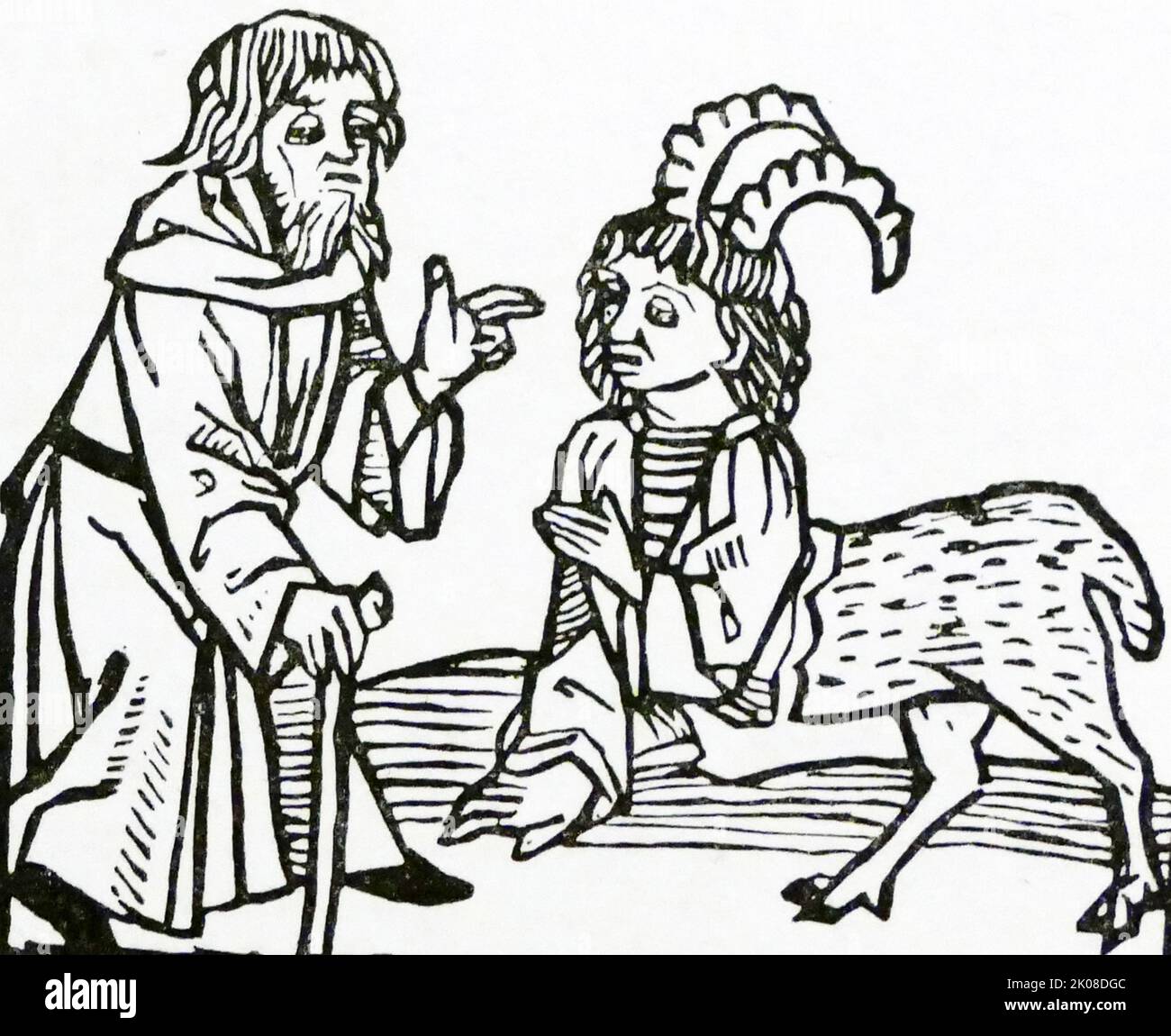Der Heilige Einsiedler und das Monster. Montevilla, 15. Jahrhundert Illustration Stockfoto