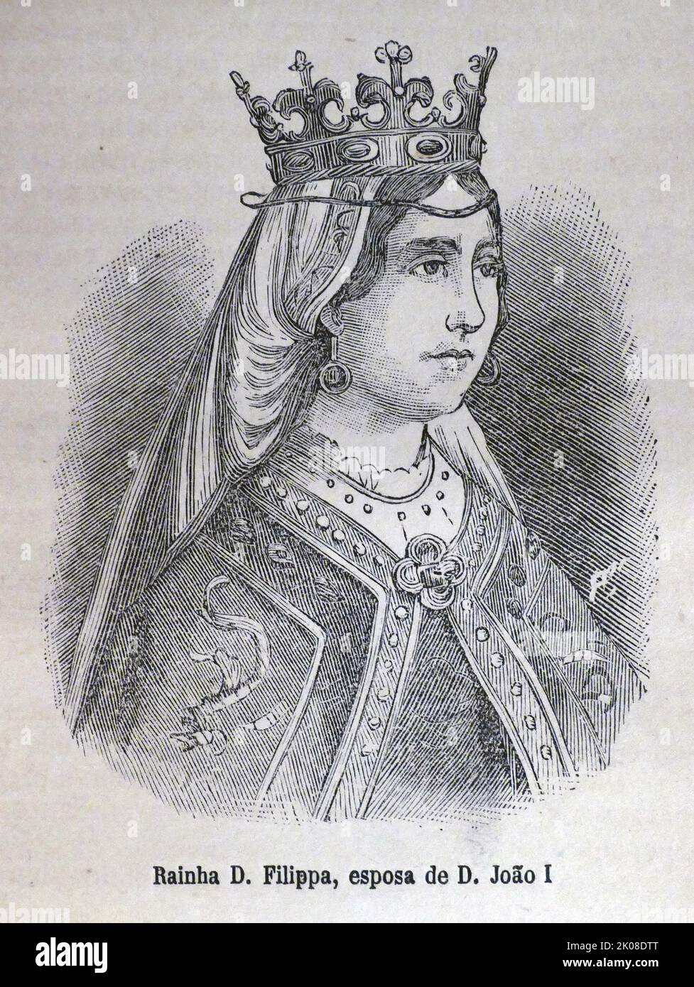 Philippa von Lancaster (c. März 1360 - 19. Juli 1415 Odivelas) war eine englische Prinzessin des Hauses Lancaster, Tochter von Johann von Gent, 1. Herzog von Lancaster, mit seiner Frau Branca de Lancastre. Als sie 18 Jahre alt war, erhielt sie die englische Auszeichnung des Strumpfordens, die Jahre später zu ihrem Image als heilige Königin beitragen sollte. Sie wurde Königin Gemahlin von Portugal durch ihre Ehe mit König Joao I. Stockfoto