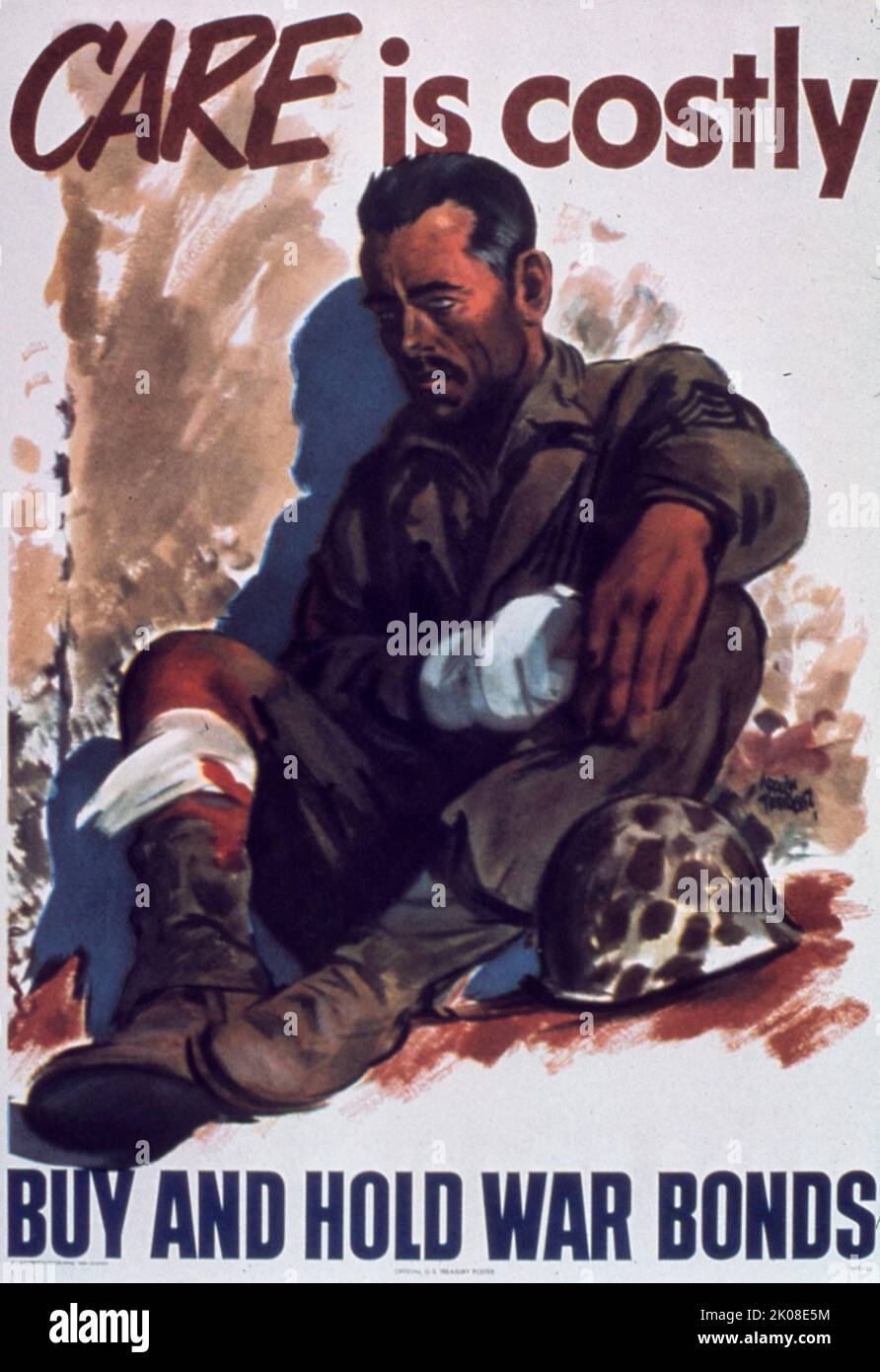 Pflege ist teuer - Kaufen und Halten von Kriegsanleihen - American World war II Homefront Poster Stockfoto