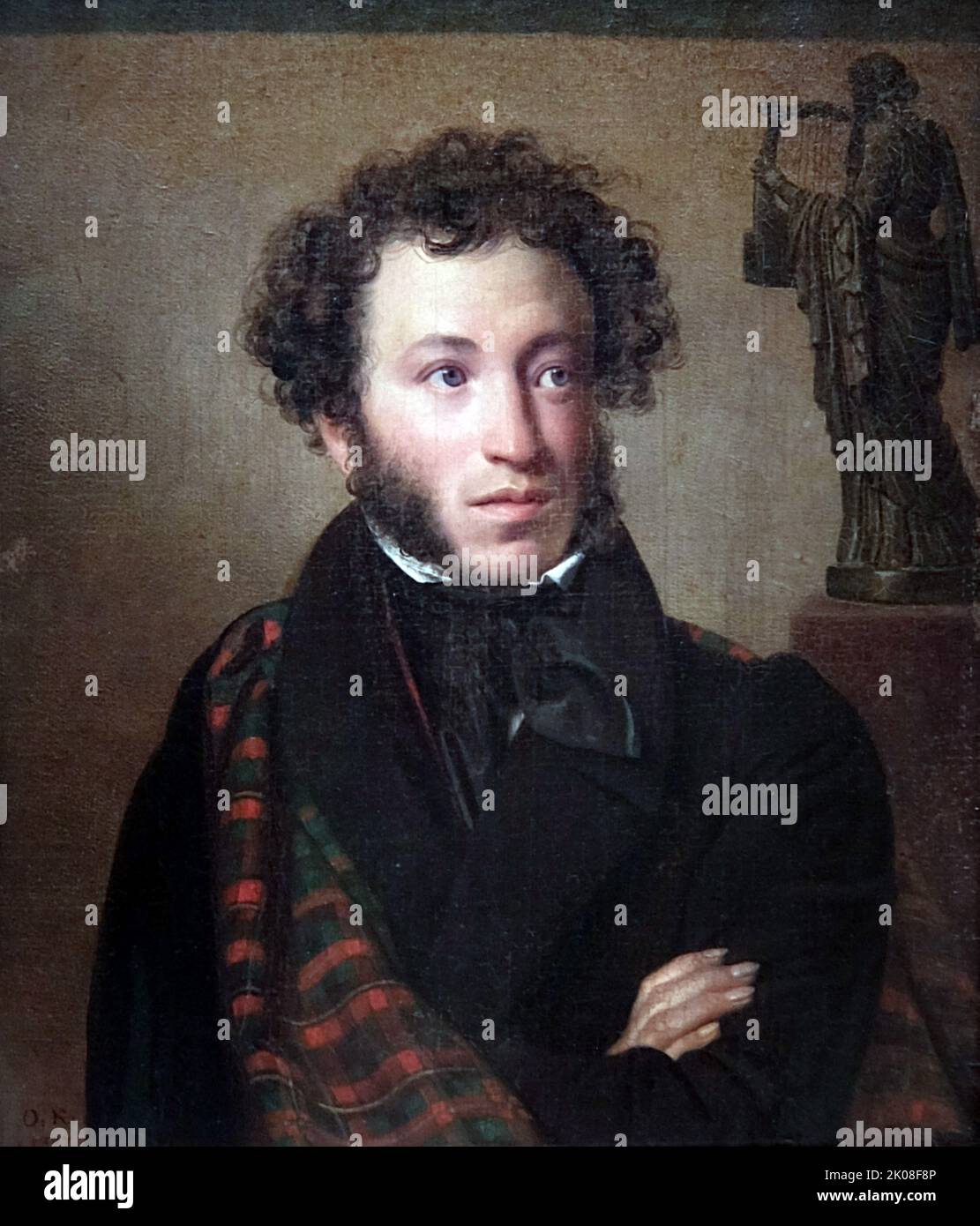 Porträt von A. S. Puschkin, 1827 von O. A. Kiprensky. Orest Adamowitsch Kiprensky (1782 -1836) war ein führender russischer Porträtist im Zeitalter der Romantik. Alexander Sergejewitsch Puschkin (1799 - 1837) war ein russischer Dichter, Dramatiker und Romantiker Stockfoto