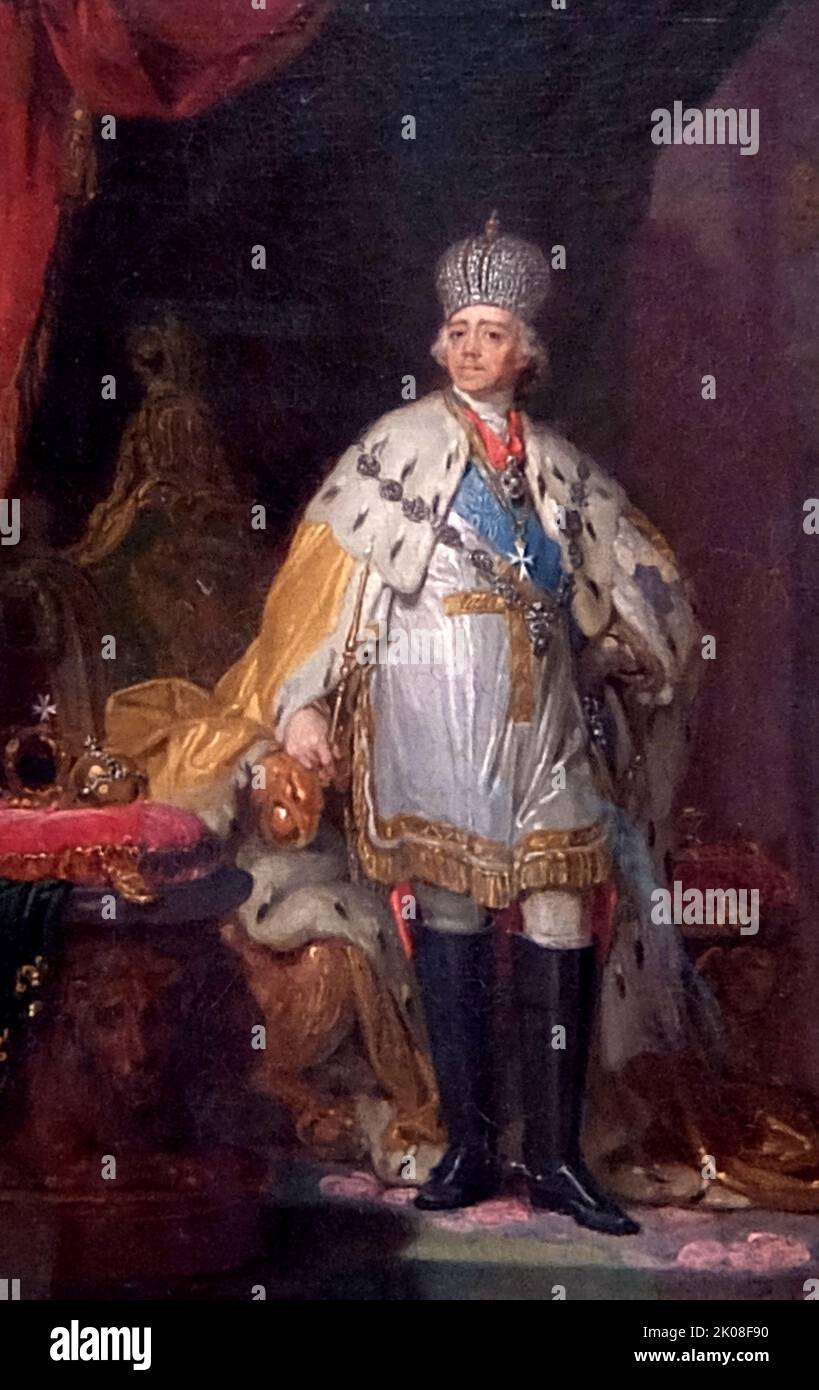 Porträt von Paul I., von V. L. Borovikovsky. Wladimir Lukich Borowikowski (Juli 24 O.S. (August 4, N.S.) 1757 - April 6 O. S. (April 18, N.S.) 1825) war ein prominenter russischer kaiserlicher Künstler mit ukrainischem Kosakenhintergrund, der am Hof von Katharina der Großen diente Stockfoto