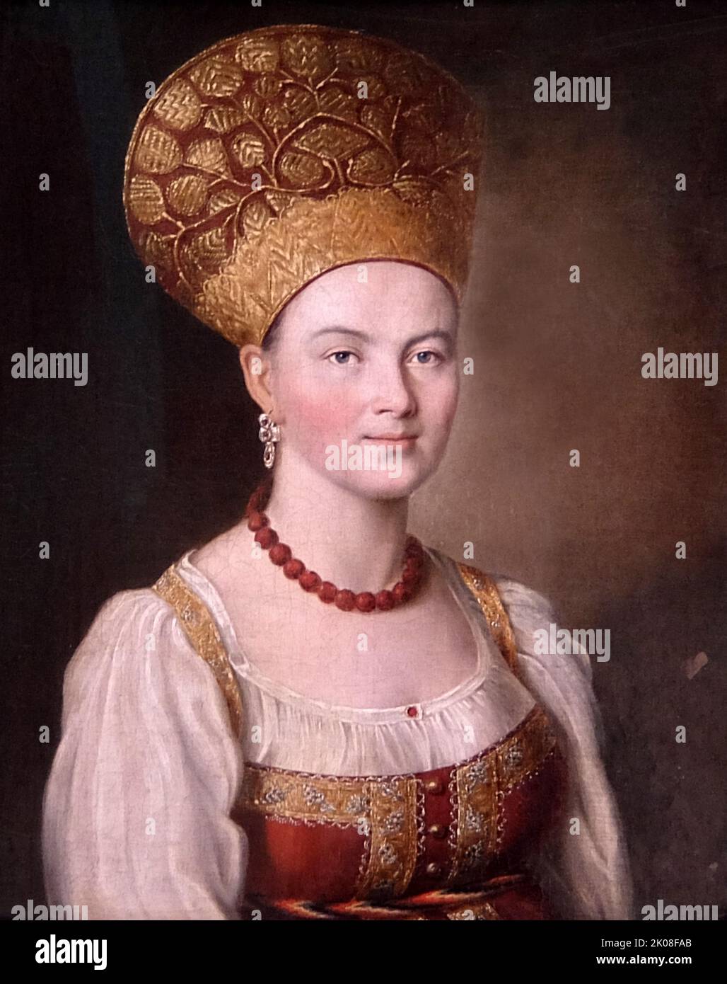 Porträt einer unbekannten Frau in russischer Kleidung, 1784 von Ivan Petrowitsch Argunow (1729 - 1802) war ein russischer Maler, einer der Vorfahren eines Kammerporträts in russischer Kunst Stockfoto