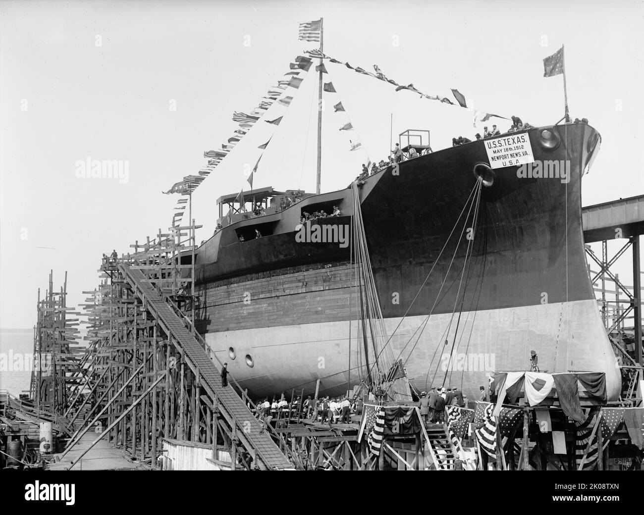 Einführung von U.S.S. Texas, 1912. '18.. Mai 1912. Newport News, Virginia, USA“ [United States Navy New York-Klasse]. Stockfoto