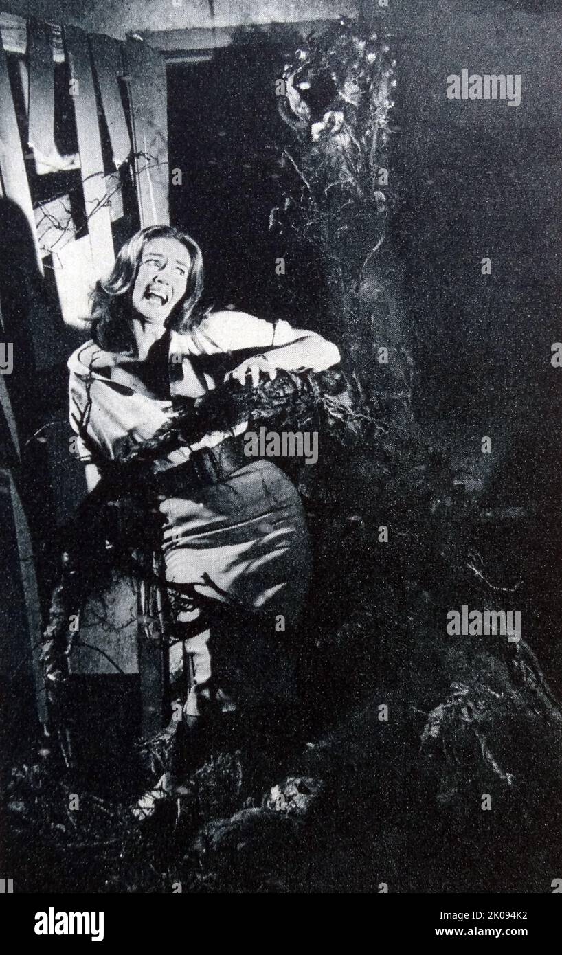 Zeitungsfoto von Janette Scott im Tag der Riffids. Der Film The Day of the Triffids aus dem Jahr 1962 ist ein britischer Science-Fiction-Horrorfilm in CinemaScope und Eastmancolor. Stockfoto