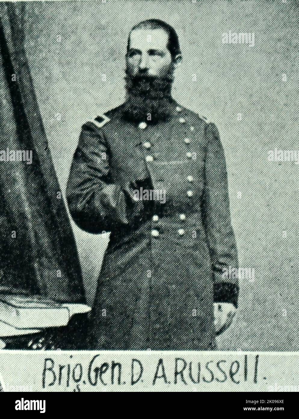 Brigadier General D.A. Russell. David Allen Russell (10. Dezember 1820 - 19. September 1864) war ein beruflicher Offizier der US-Armee, der im mexikanisch-amerikanischen Krieg und im amerikanischen Bürgerkrieg diente. Er wurde als Brigadier-General in der Unionsarmee getötet. Stockfoto