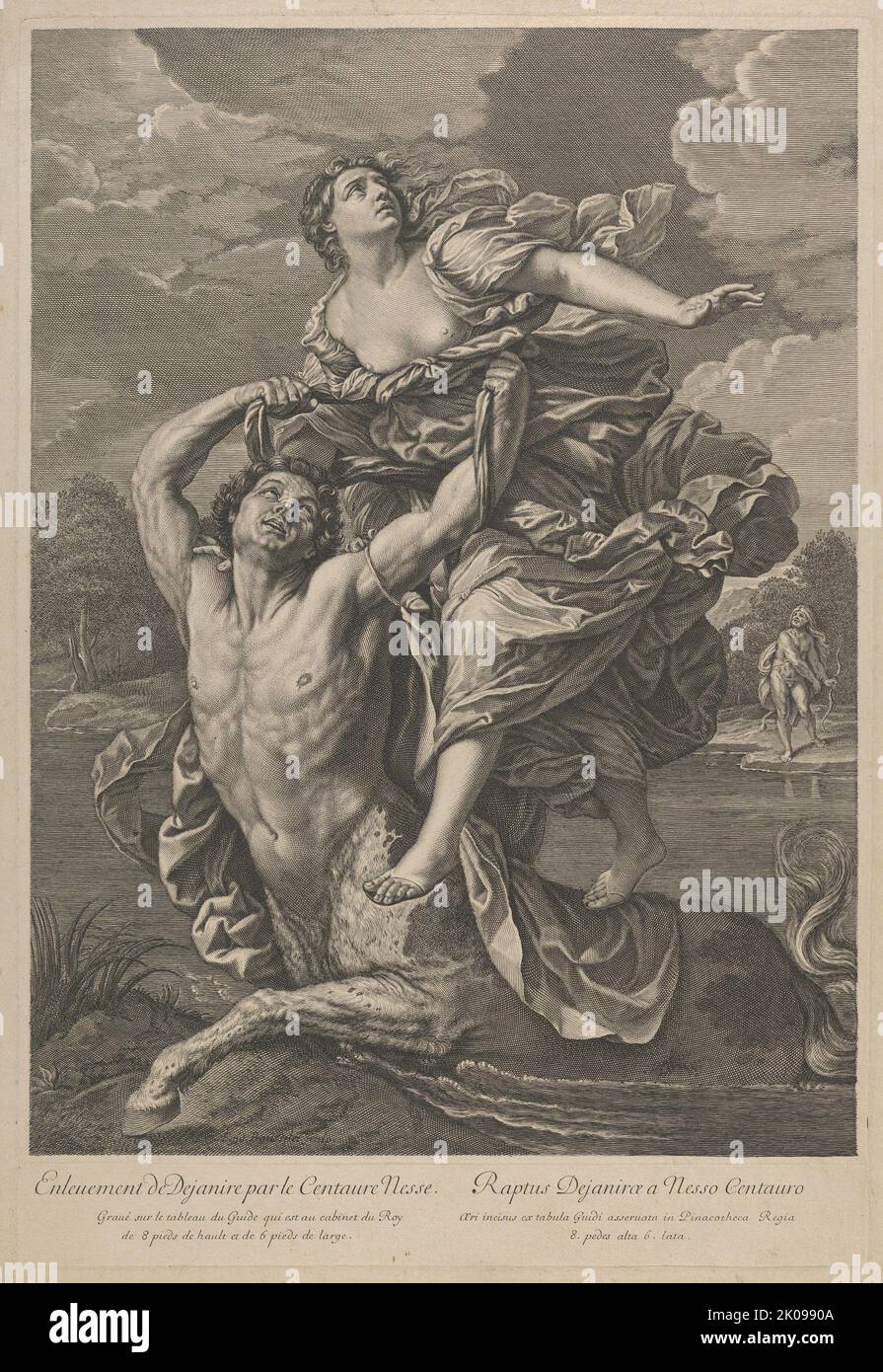 Dejanira wurde von dem Zentaur Nessos, einem Mann mit Pfeil und Bogen rechts, nach Reni, ca. 1800-1850. Stockfoto