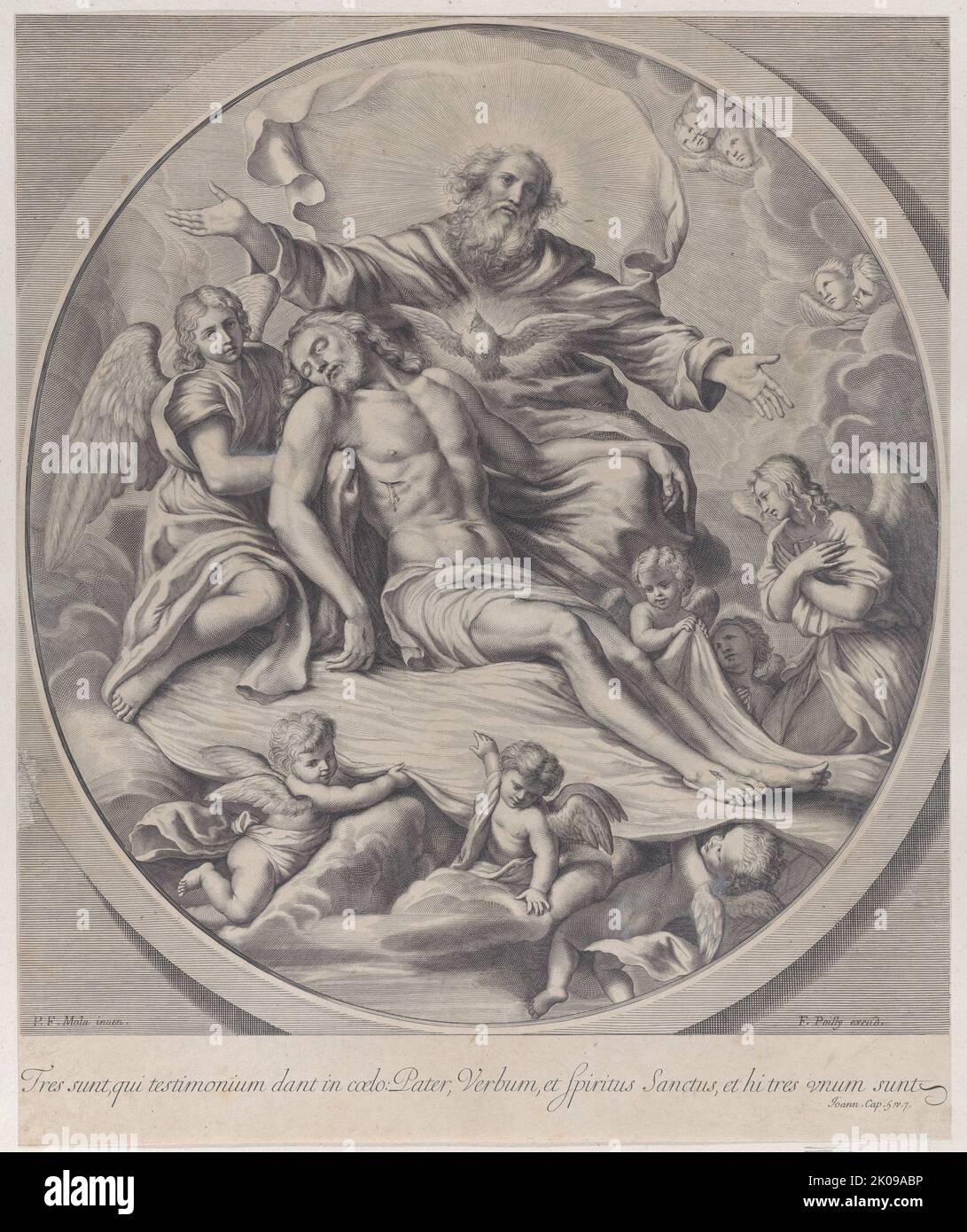 Die Heilige Dreifaltigkeit, mit dem toten Christus in der Mitte umgeben von Engeln, Gott dem Vater, und dem Heiligen Geist, 1650-90. Stockfoto