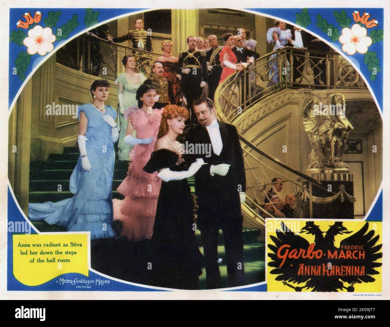 Filmplakat für 'Anna Karenina' eine Metro-Goldwyn-Mayer-Verfilmung des Romans Anna Karenina von Leo Tolstoi aus dem Jahr 1935 von Clarence Brown aus dem Jahr 1877. Der Film zeigt Greta Garbo, Fredric March, Basil Rathbone und Maureen O'Sullivan. Stockfoto