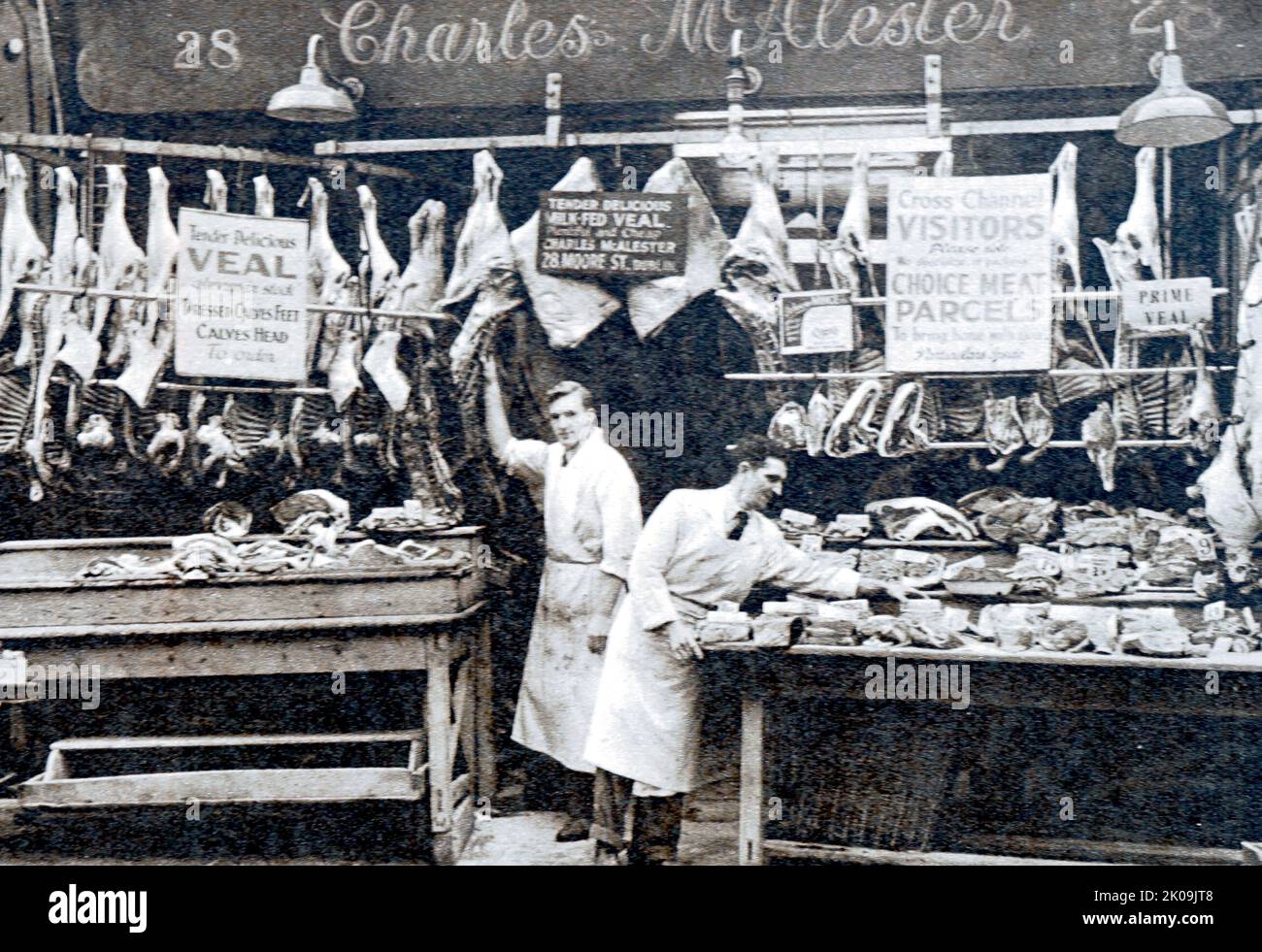 Metzgerei in Dublin, Irland, 1939. Stockfoto