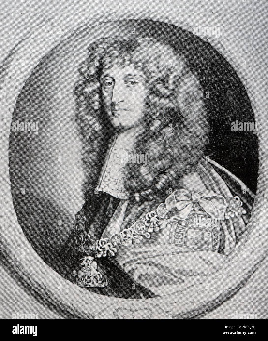 Prinz Rupert vom Rhein, Herzog von Cumberland, KG, PC, FRS (17. Dezember 1619 - 29. November 1682) war ein deutsch-englischer Armeeoffizier, Admiral, Wissenschaftler und Kolonialgouverneur. Während des englischen Bürgerkrieges kam er erstmals als Royalist-Kavalleriekommandeur zur Berühmtheit. Stockfoto